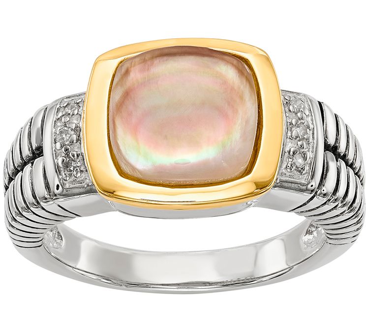 Sterling & 14K Mother-of-Pearl & Diamond Ring - QVC.com