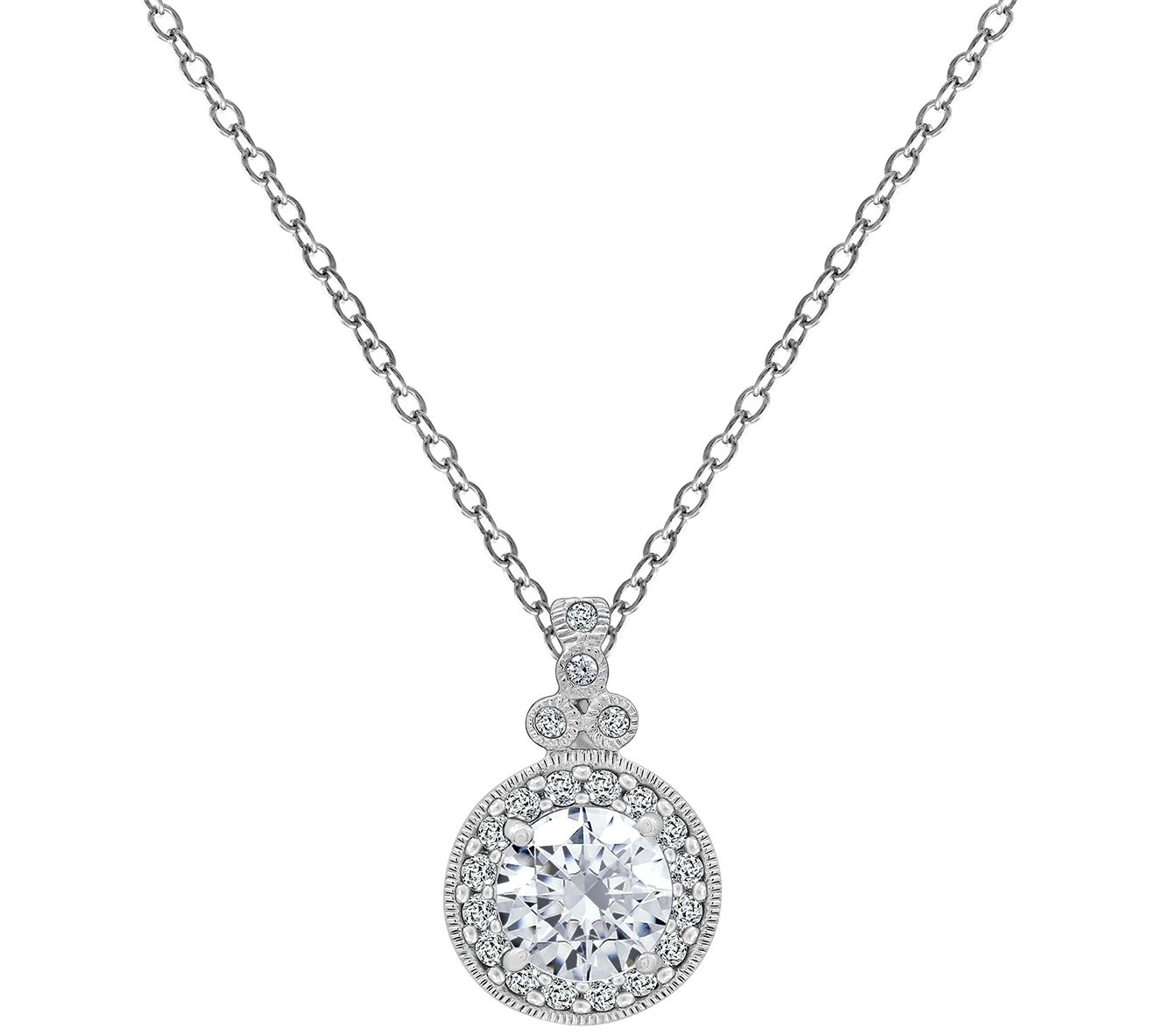 Diamonique 1.70 cttw Halo Pendant, Platinum Plated