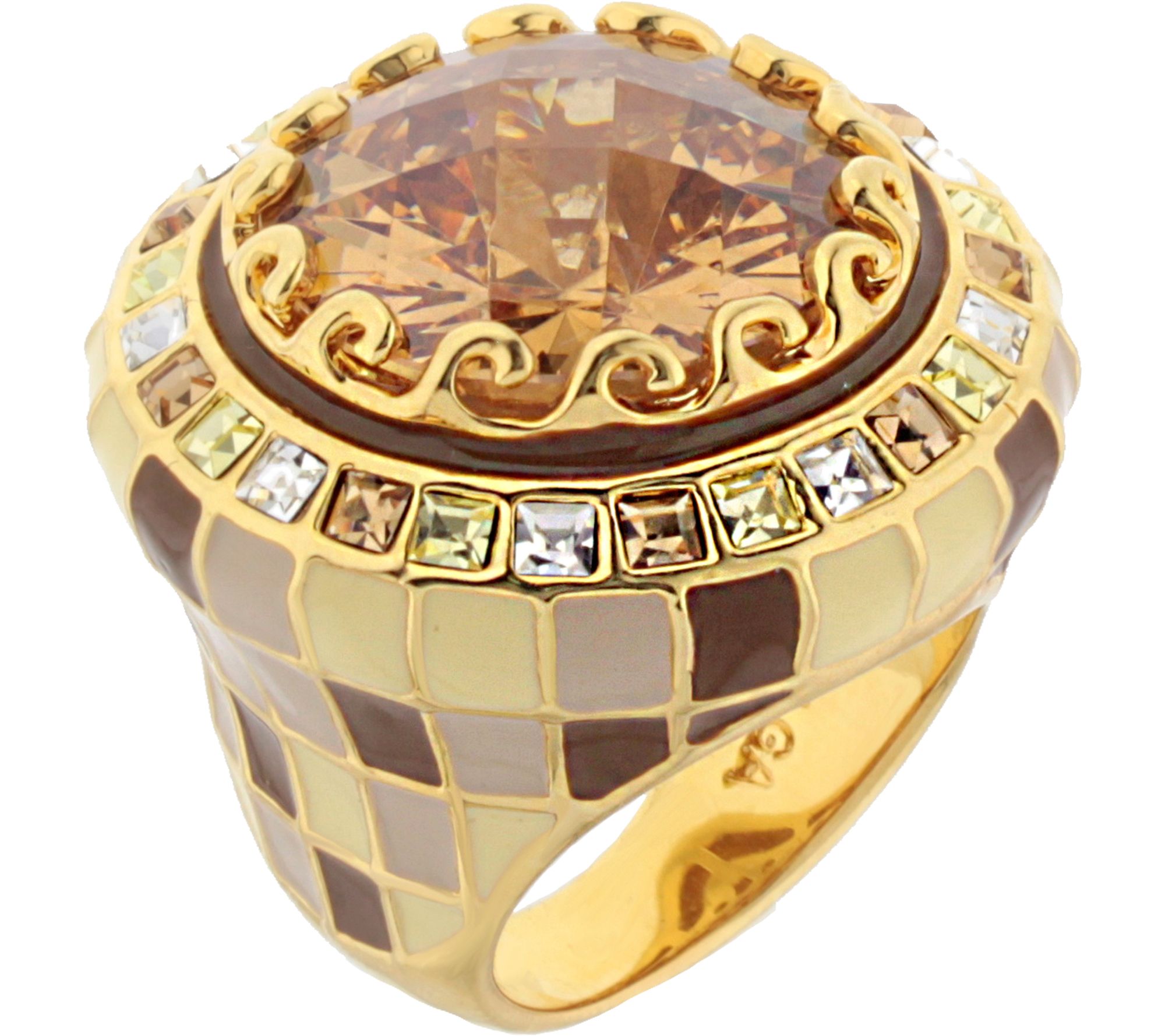 Lauren G Adams Goldtone Checkerboard Enamel Cocktail Ring