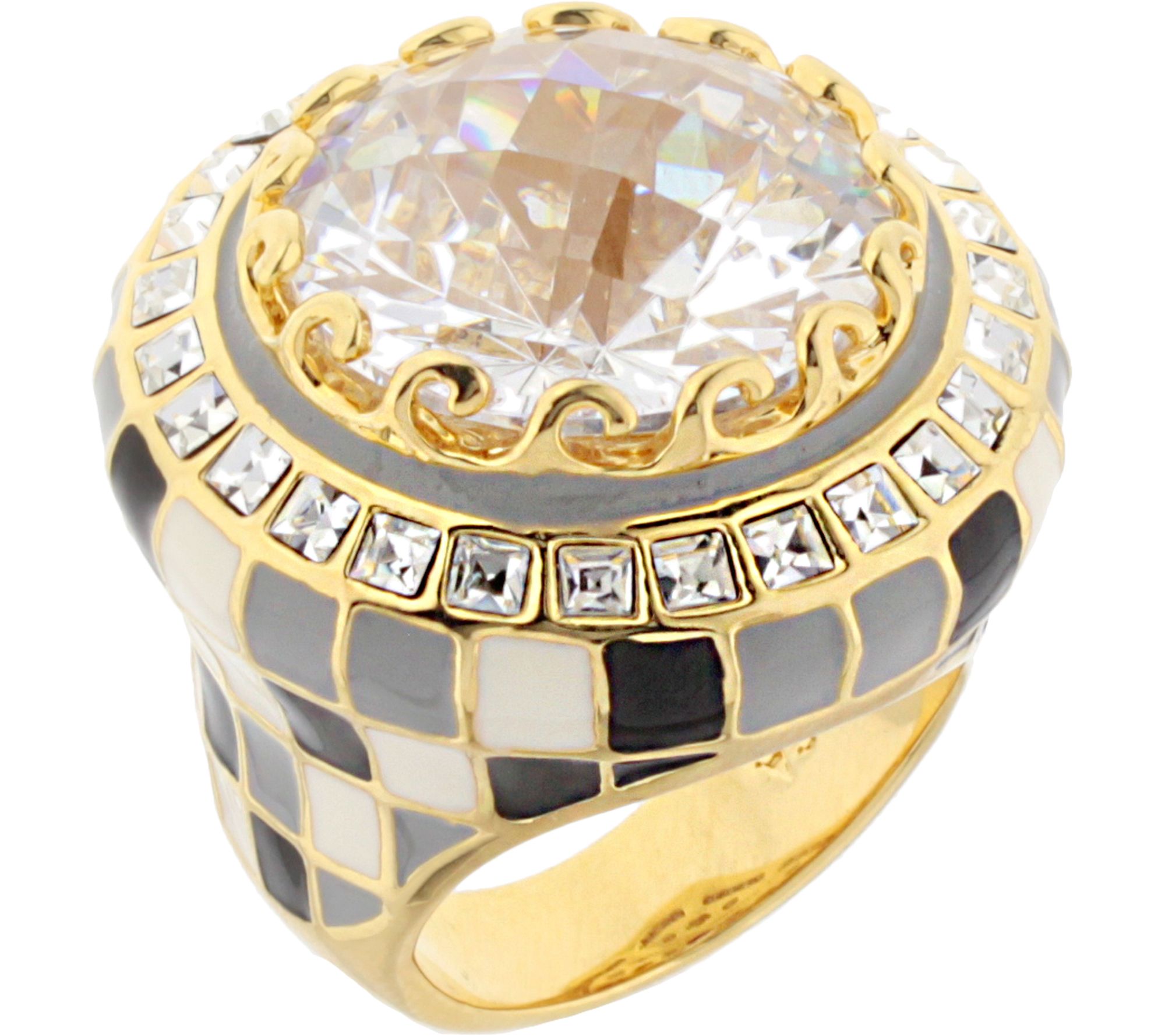 Lauren G Adams Goldtone Checkerboard Enamel Cocktail Ring