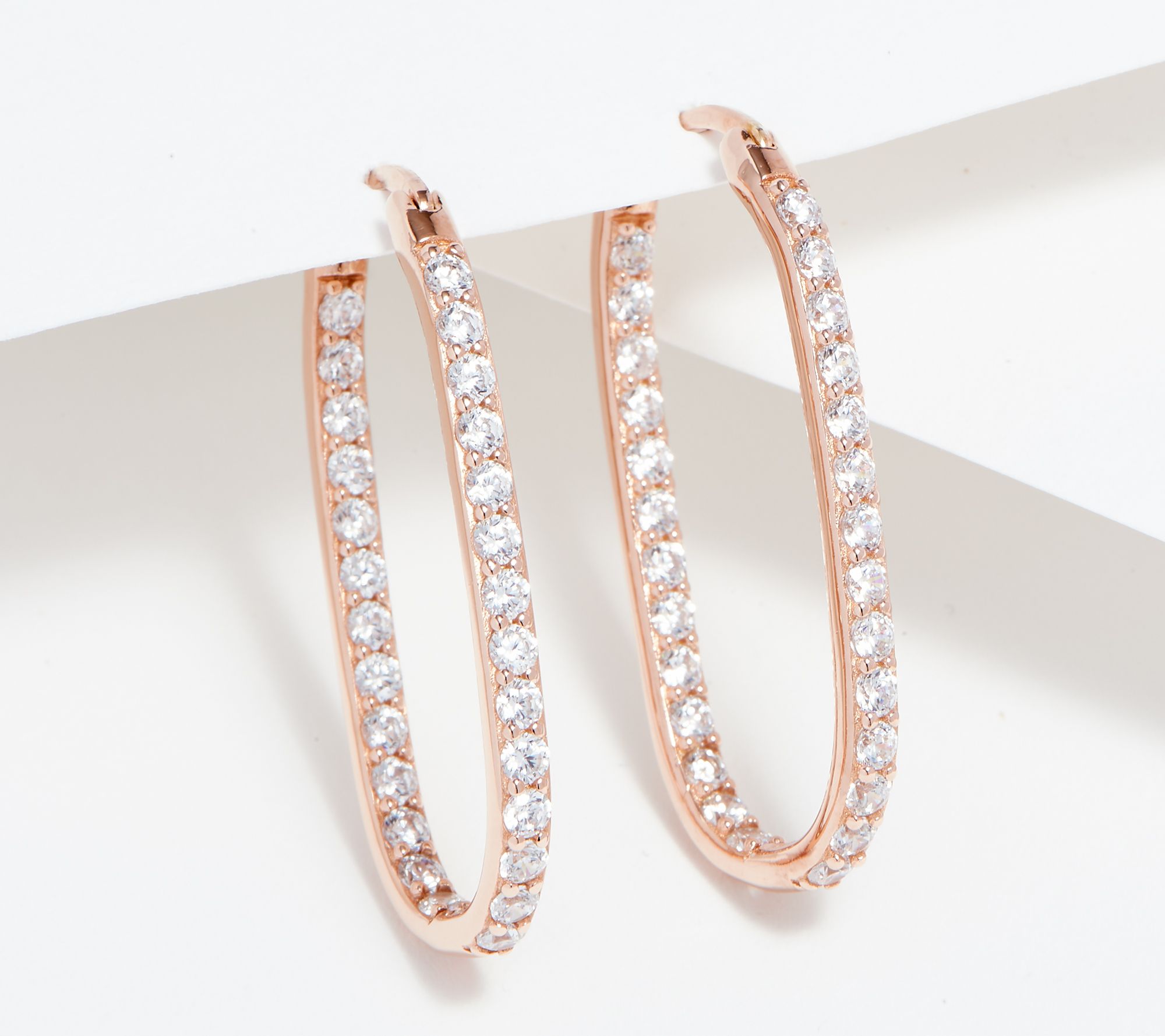 Diamonique 11/4" Oval Hoop Earrings Sterling Silver