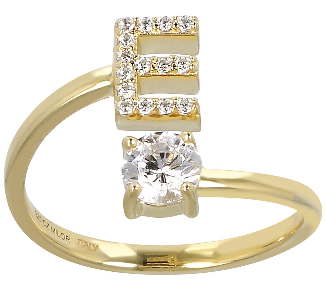 Diamonique Bypass Initial Ring, 14K Gold Clad