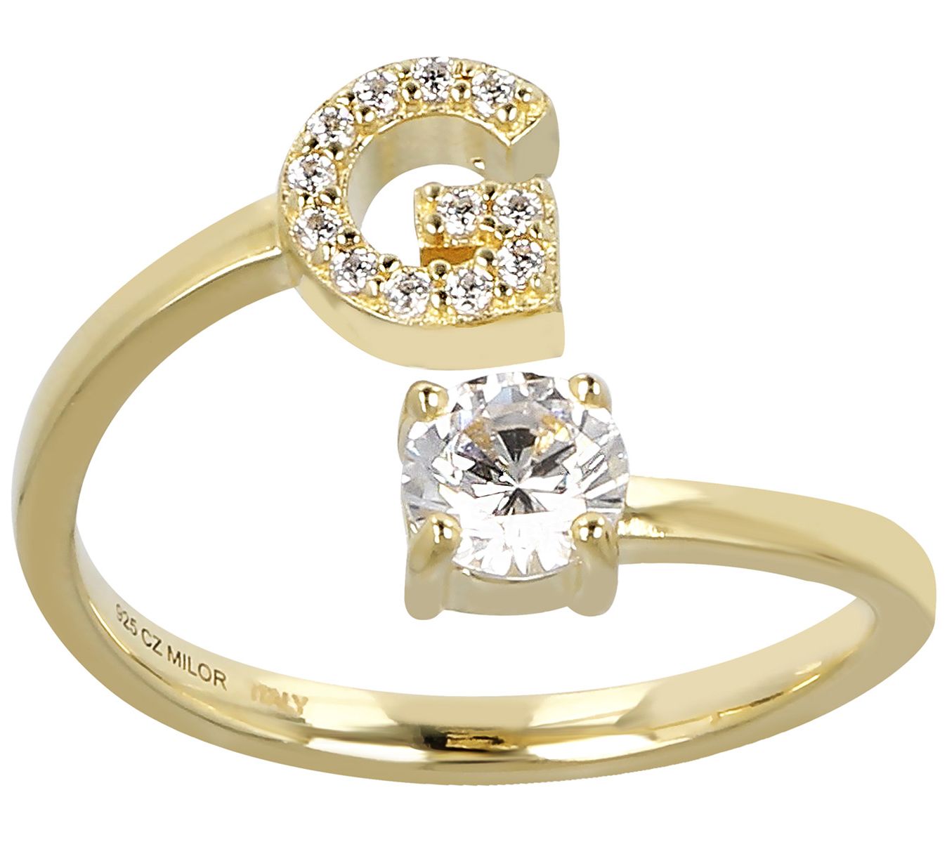 Diamonique Bypass Initial Ring, 14K Gold Clad