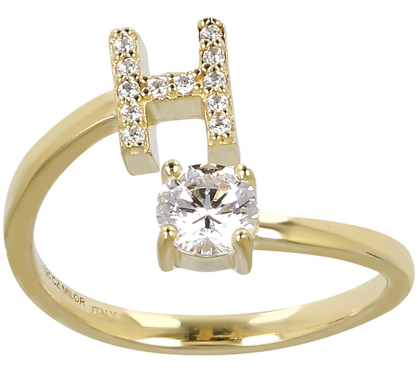 Diamonique Bypass Initial Ring, 14K Gold Clad