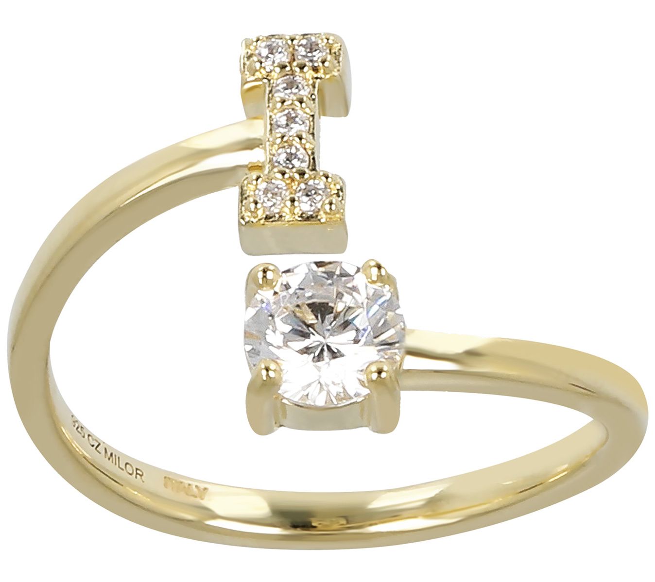 Diamonique Bypass Initial Ring, 14K Gold Clad