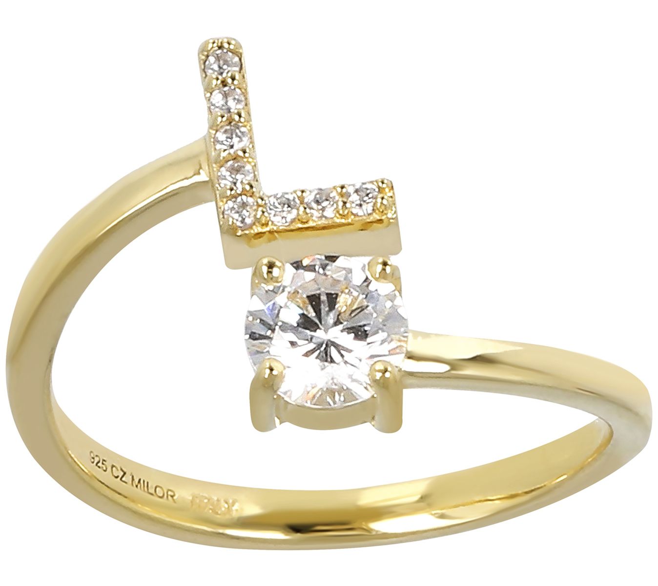 Diamonique Bypass Initial Ring, 14K Gold Clad