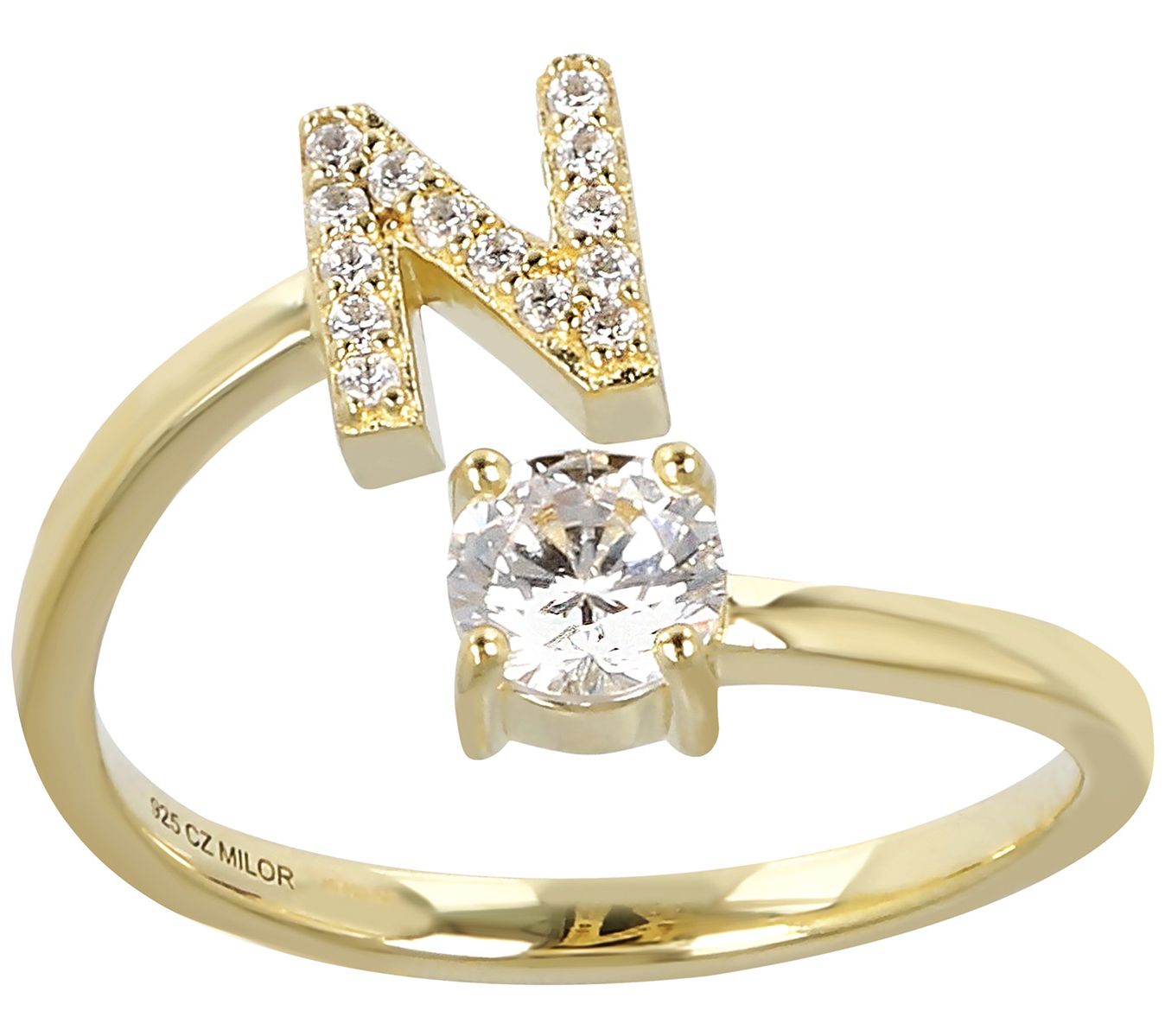 Diamonique Bypass Initial Ring, 14K Gold Clad