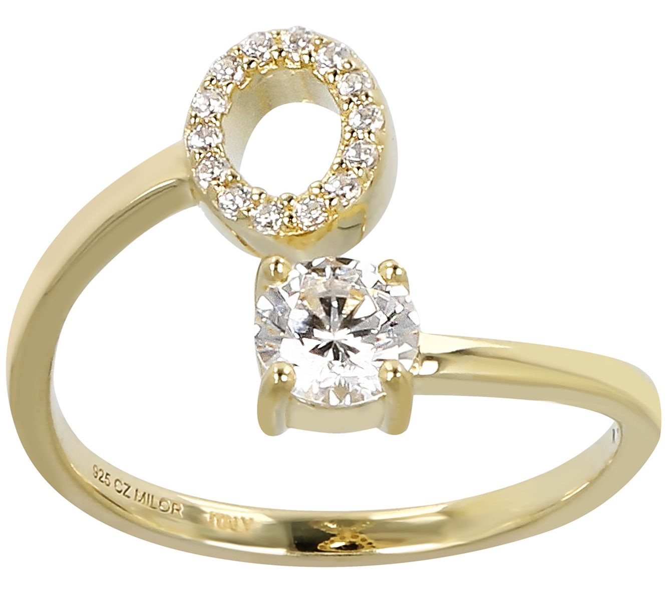 Diamonique Bypass Initial Ring, 14K Gold Clad