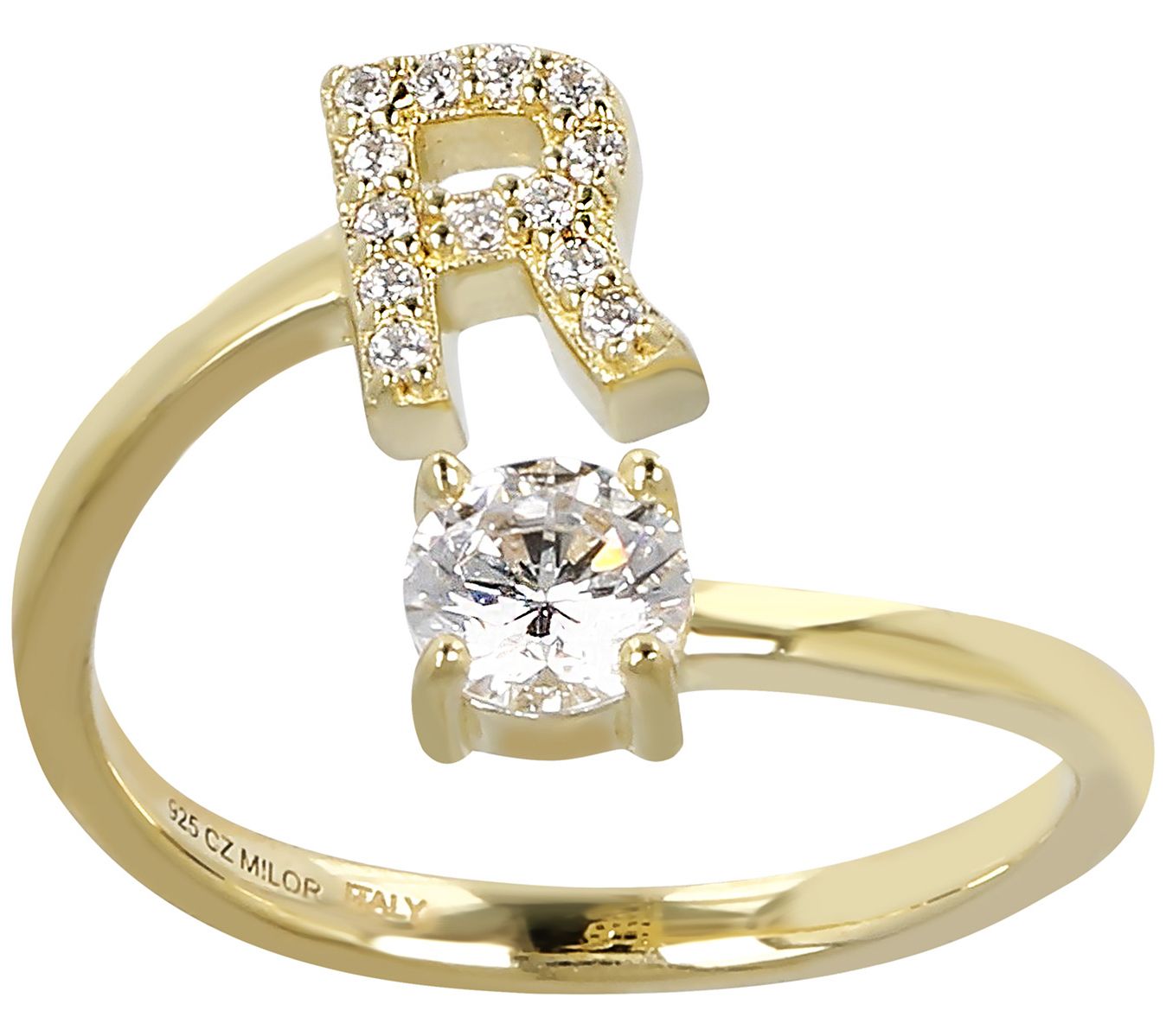 Diamonique Bypass Initial Ring, 14K Gold Clad