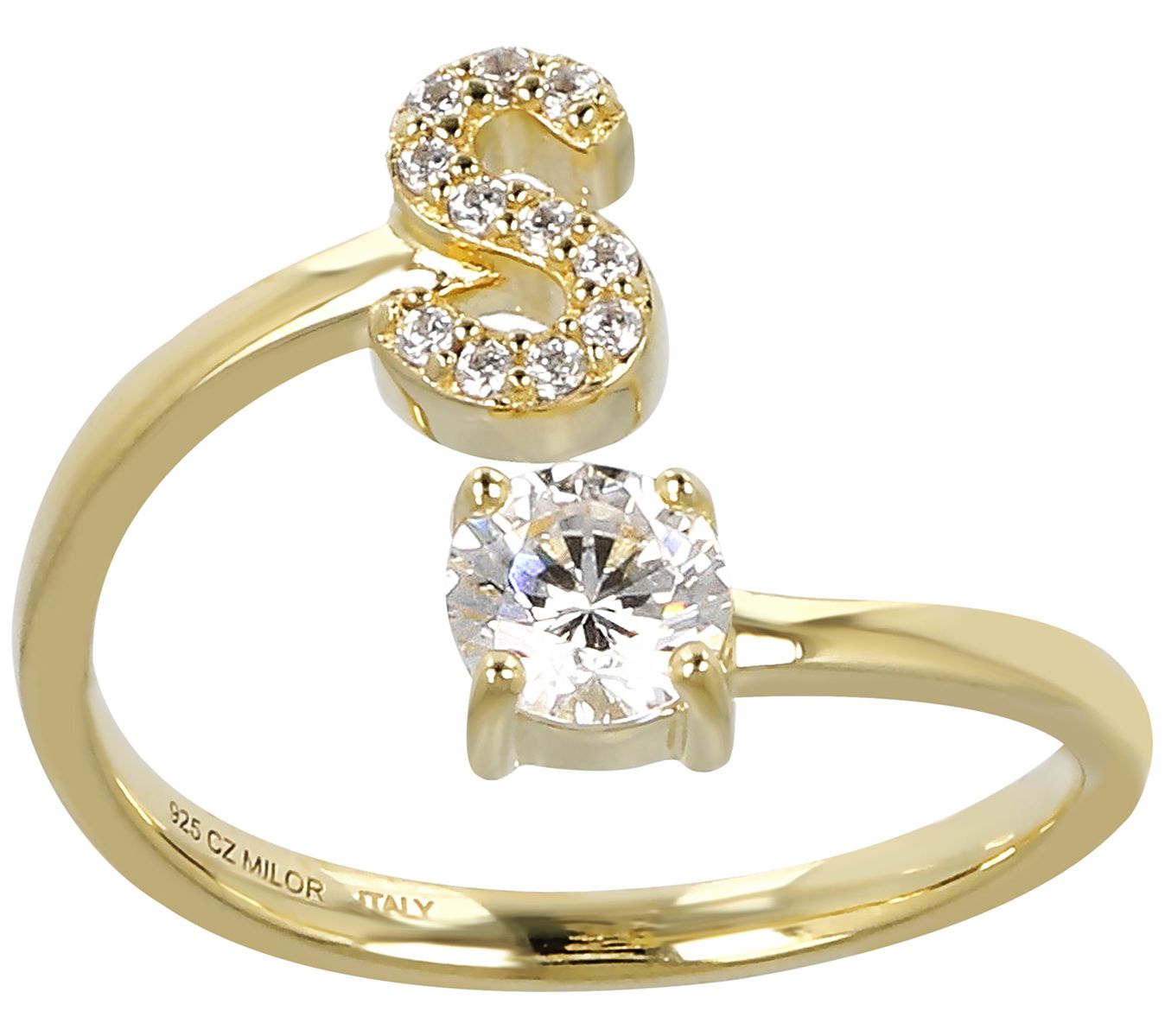 Diamonique Bypass Initial Ring, 14K Gold Clad