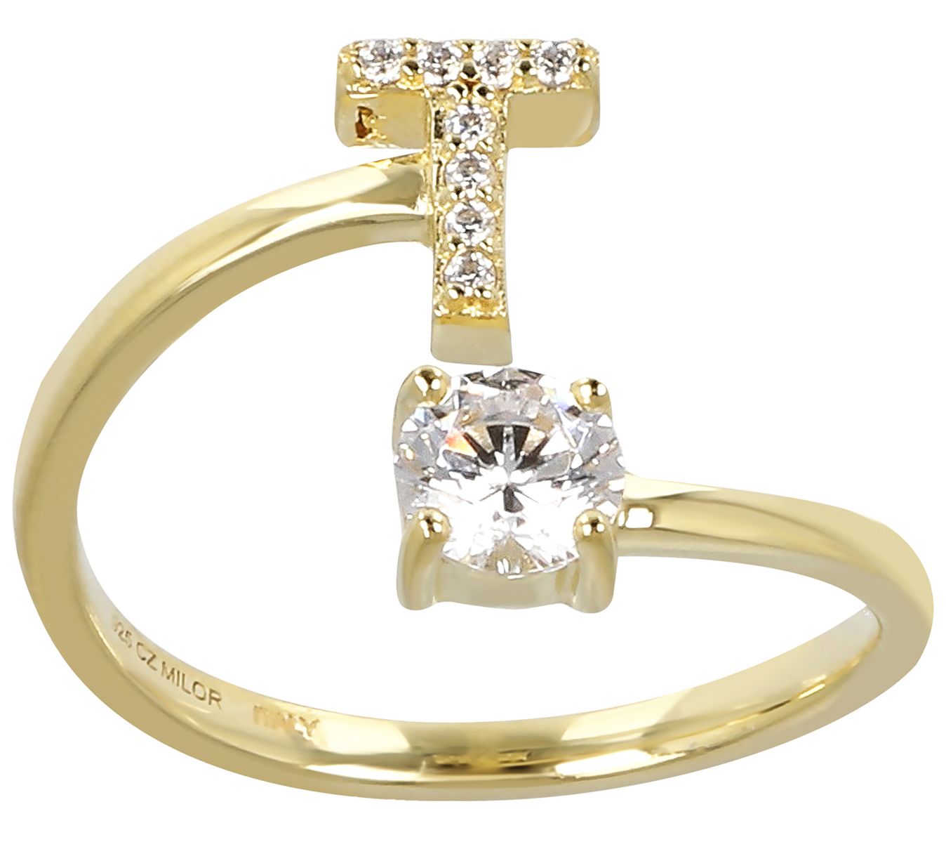 Diamonique Bypass Initial Ring, 14K Gold Clad