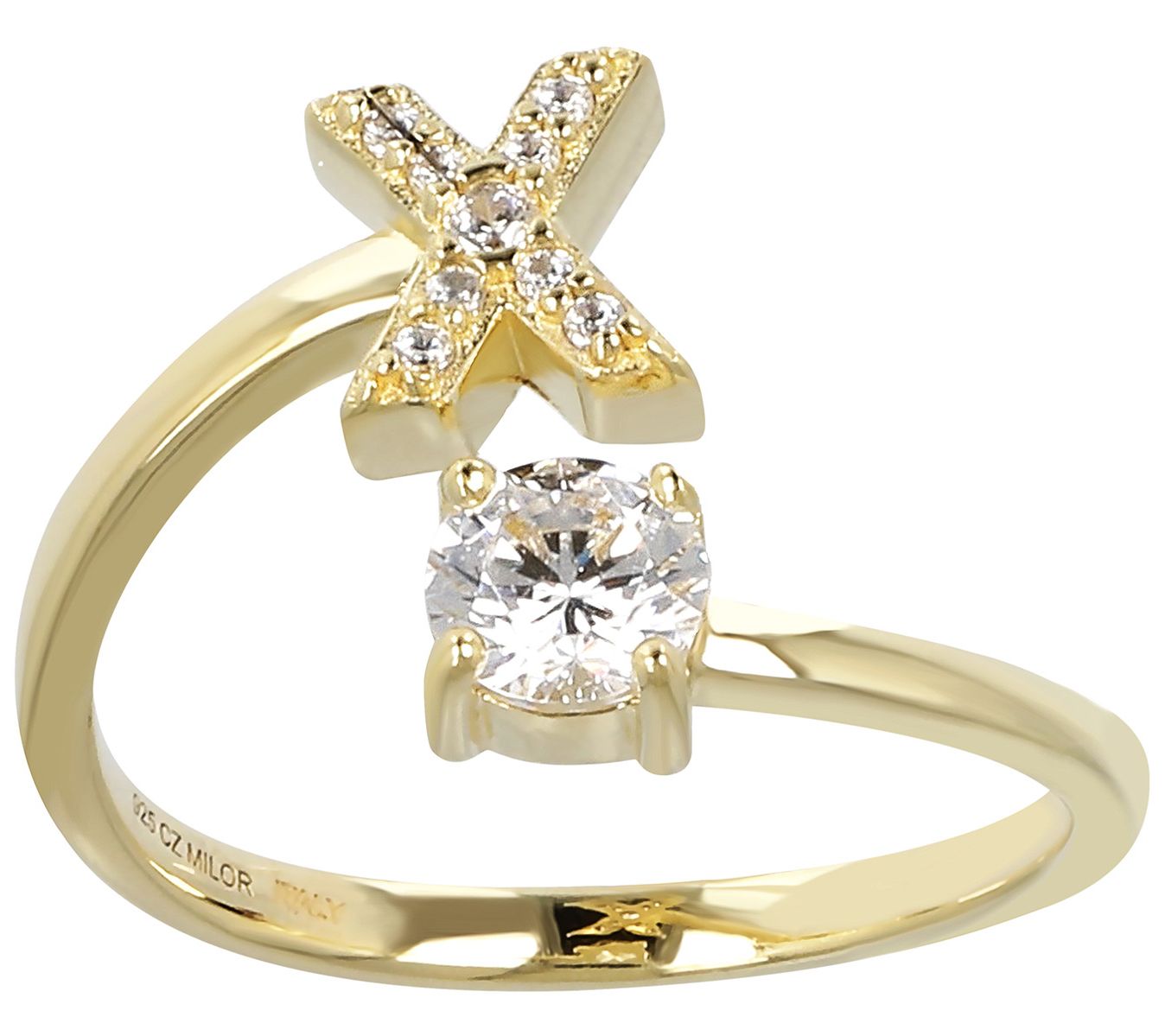 Diamonique Bypass Initial Ring, 14K Gold Clad