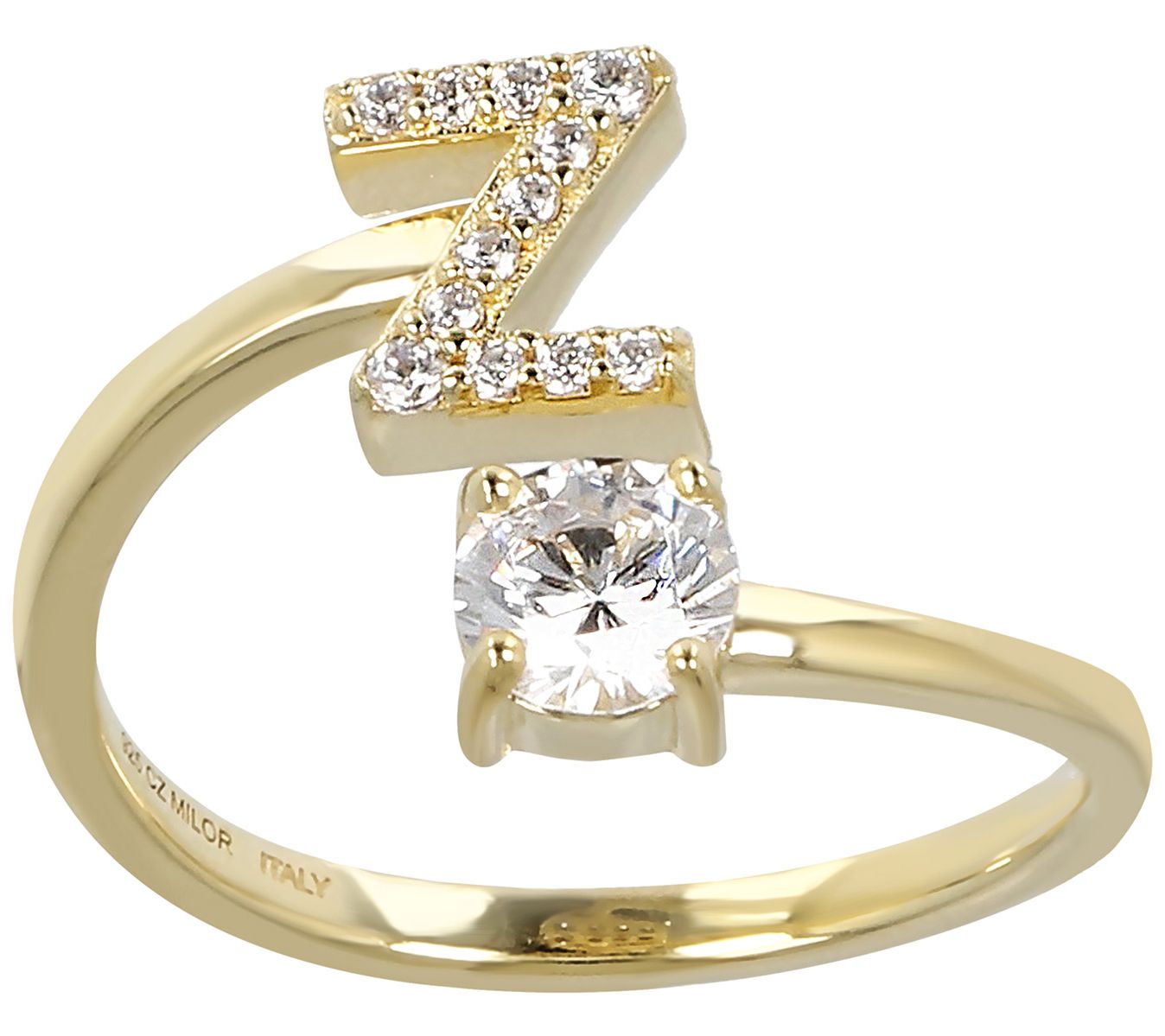 Diamonique Bypass Initial Ring, 14K Gold Clad