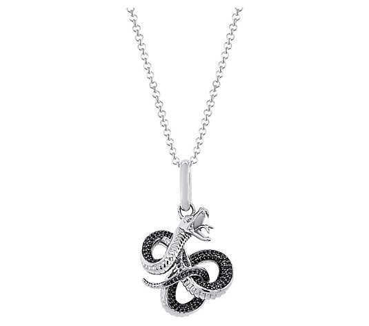 Men's Sterling Silver Black Diamond Snake Pendant w/ Chain