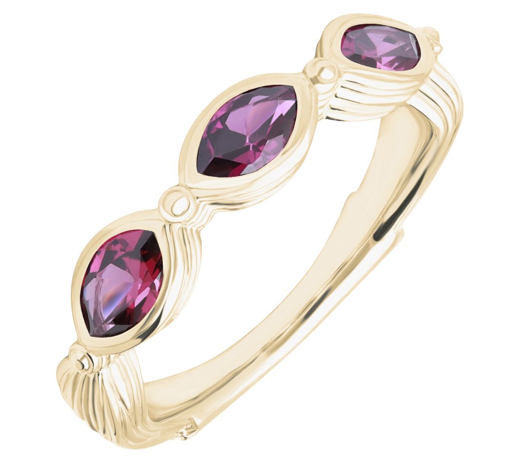 Ariva Silver 14K Gold Clad Three Stone Rhodolite Ring