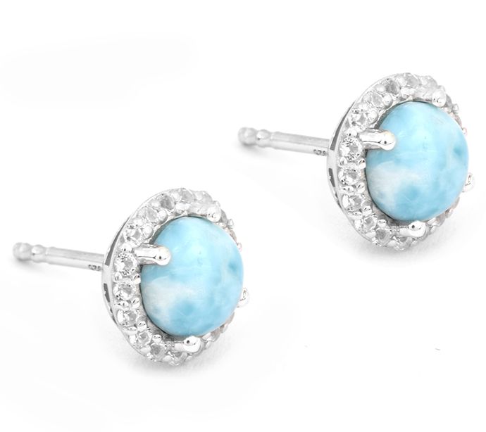 Affinity Gems Larimar & White Topaz Earrings, Sterling Silver