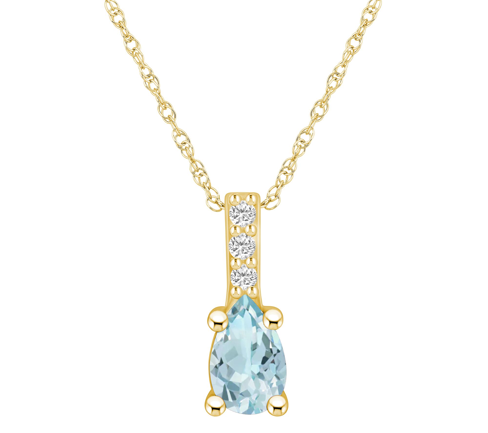 Affinity Gems Aquamarine Gem & Diamond Pendant w/ Chain, 14K