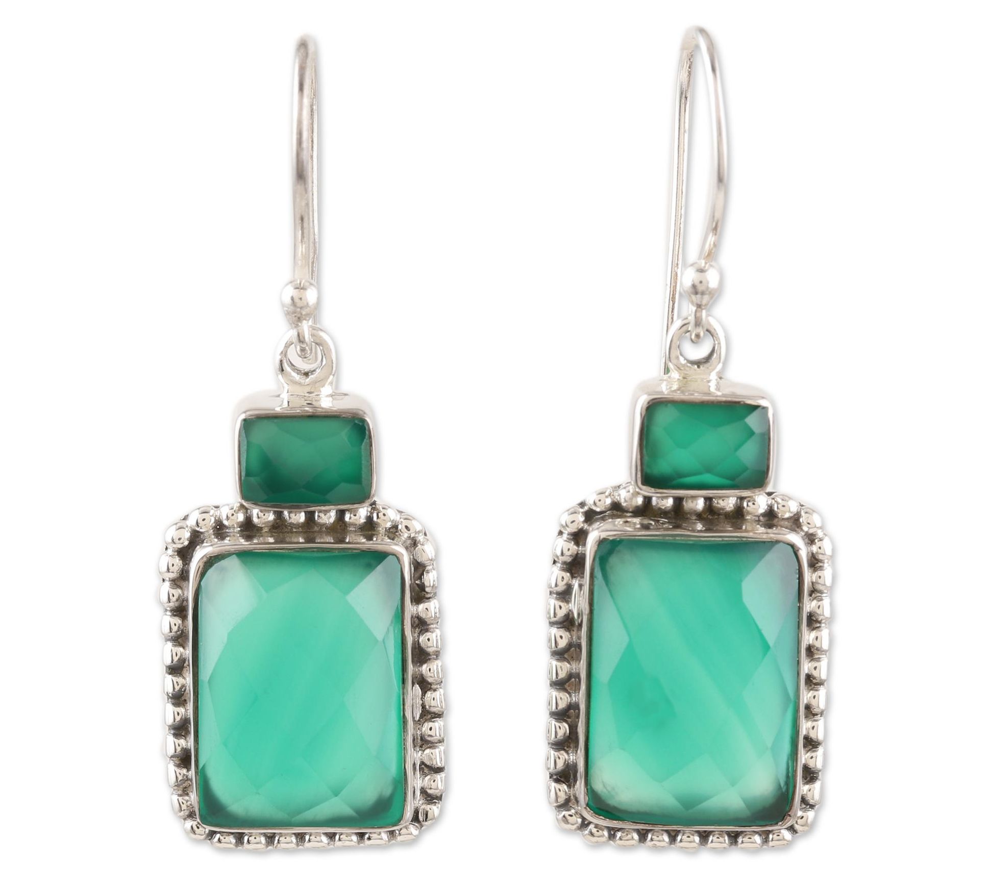 Novica Artisan-Crafted Sterling Green Onyx Drop Earrings