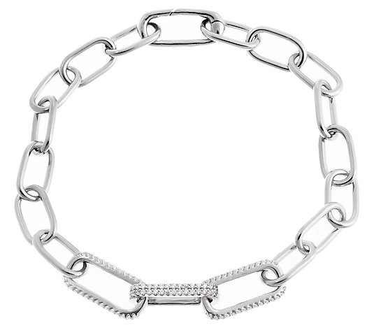 Diamonique 0.90 cttw Paperclip Bracelet, Sterling Silver - QVC.com