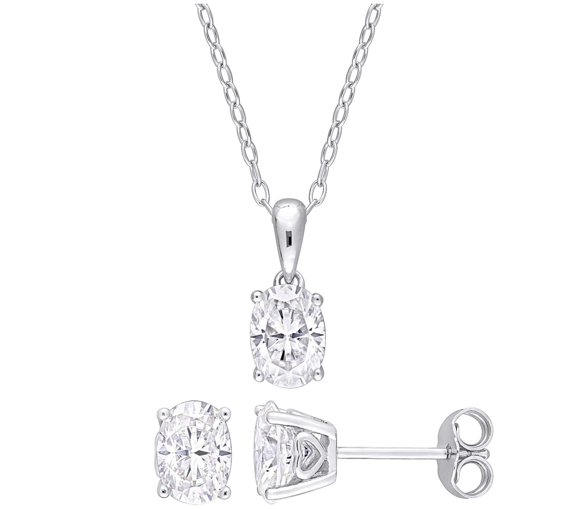 MoissanIce 2.85 cttw Moissanite Necklace & Earrings, Sterling