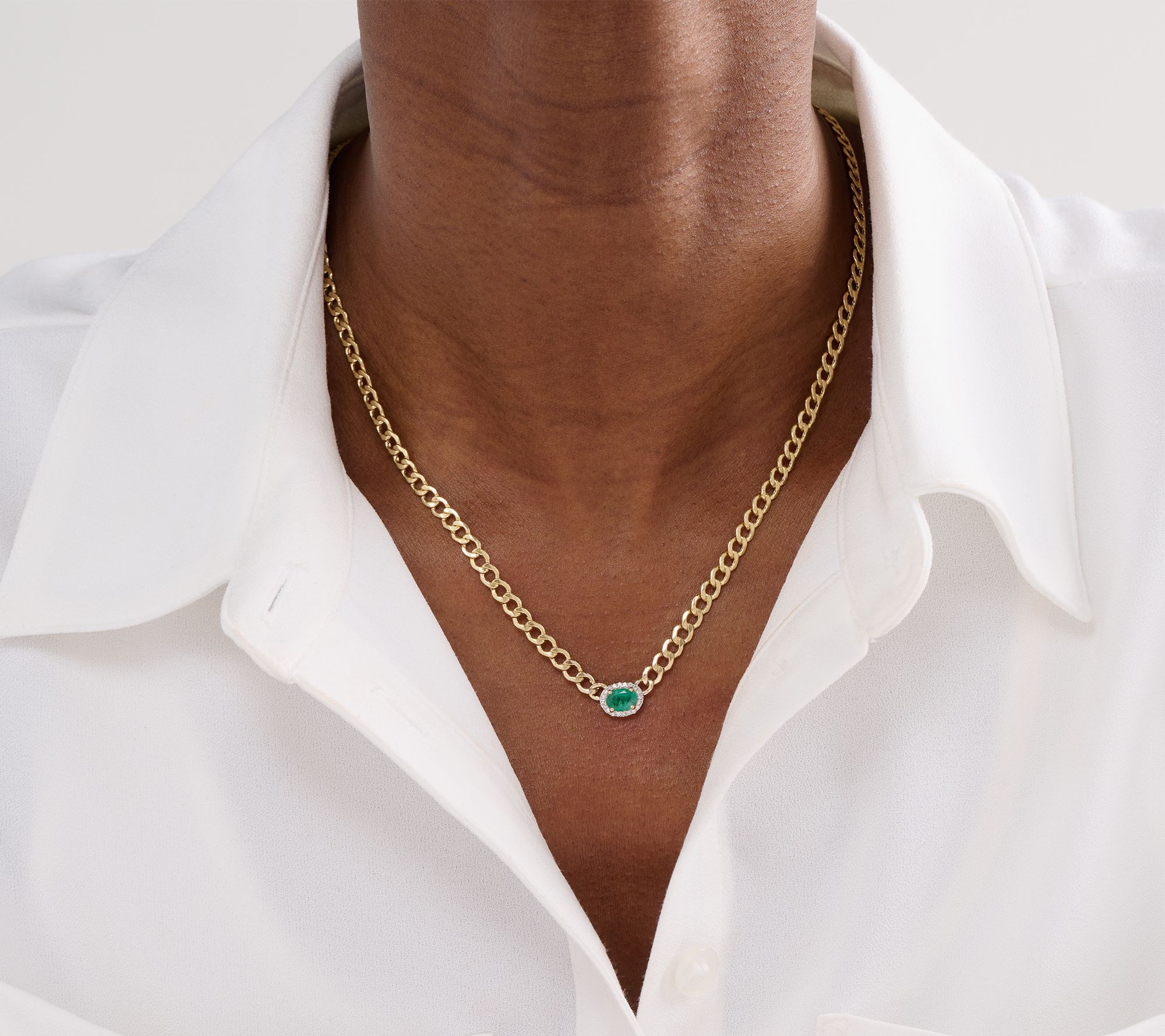 KALLATI Emerald & Diamond Curb Link Necklace 14K Gold 