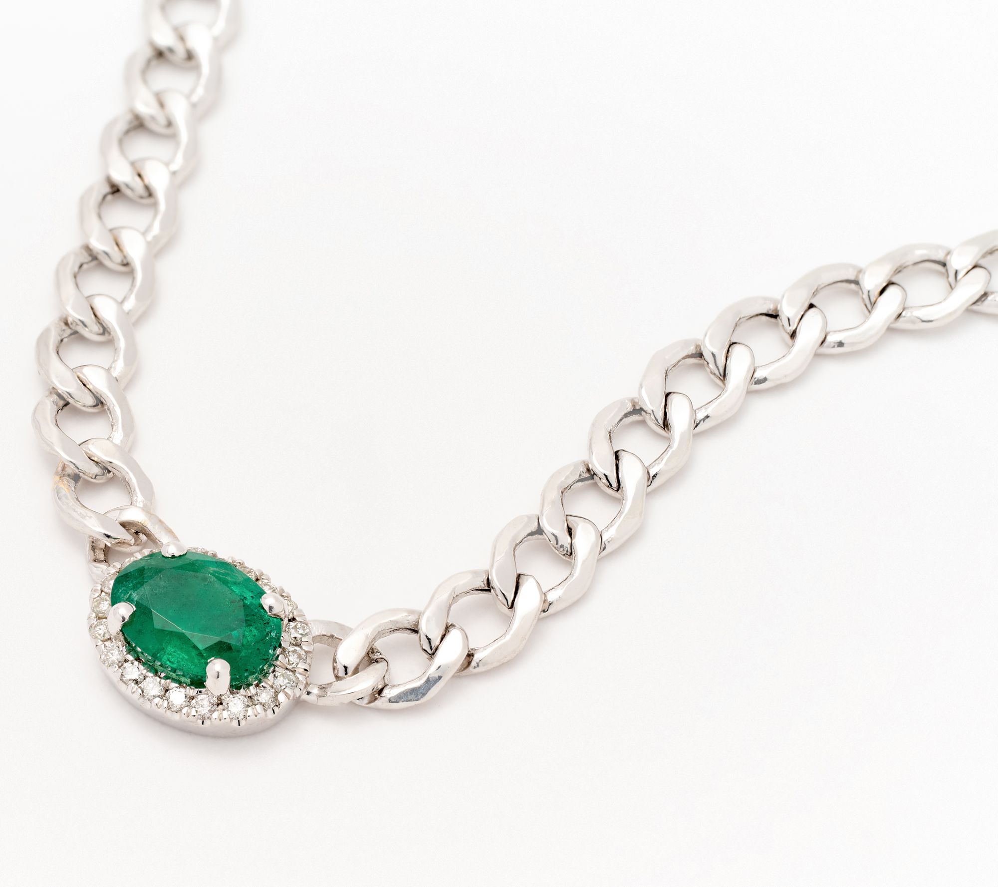 KALLATI Emerald & Diamond  Curb Link Necklace 14K Gold