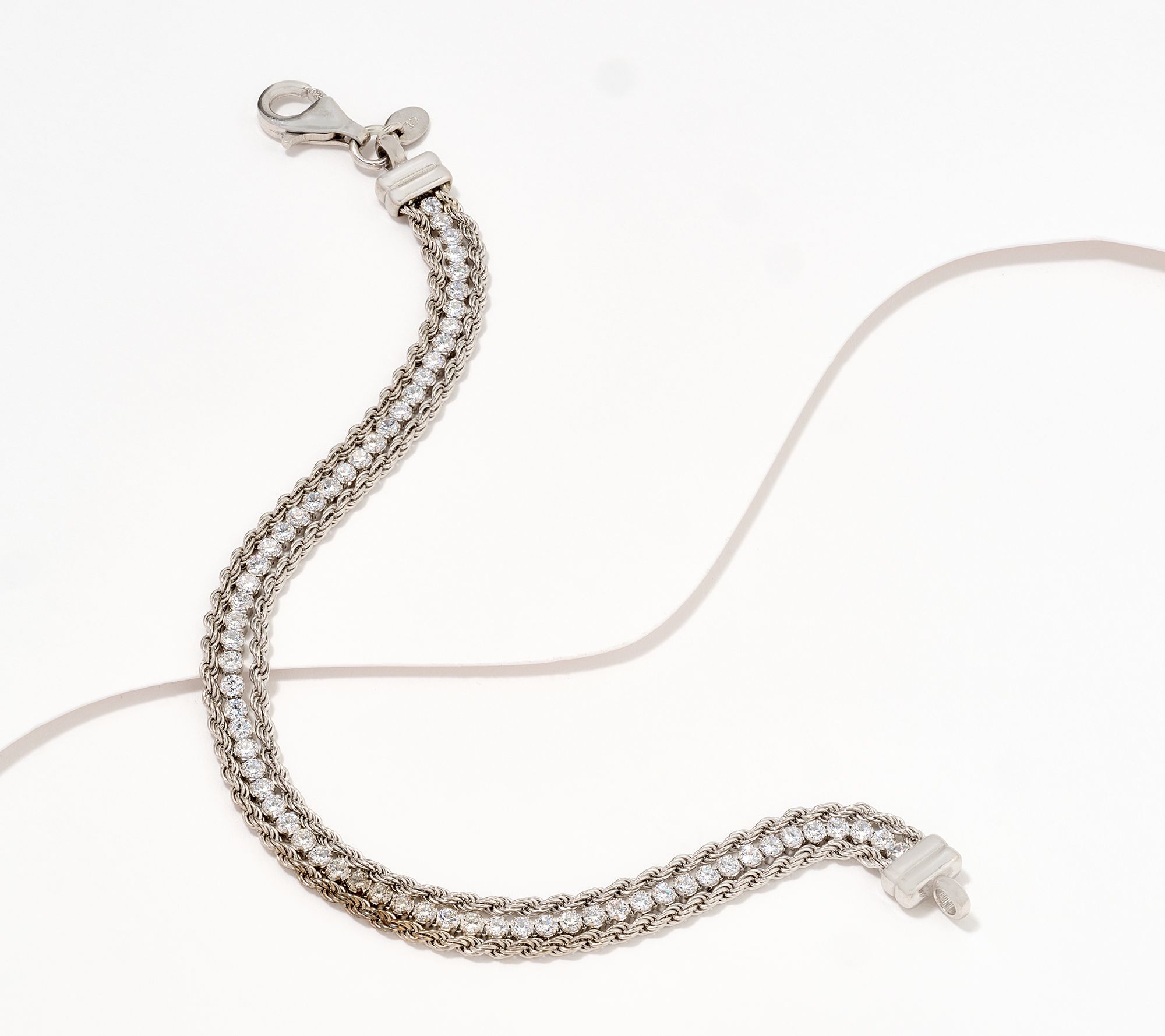 Diamonique Italia Triple Strand White Stone Bracelet, Sterl