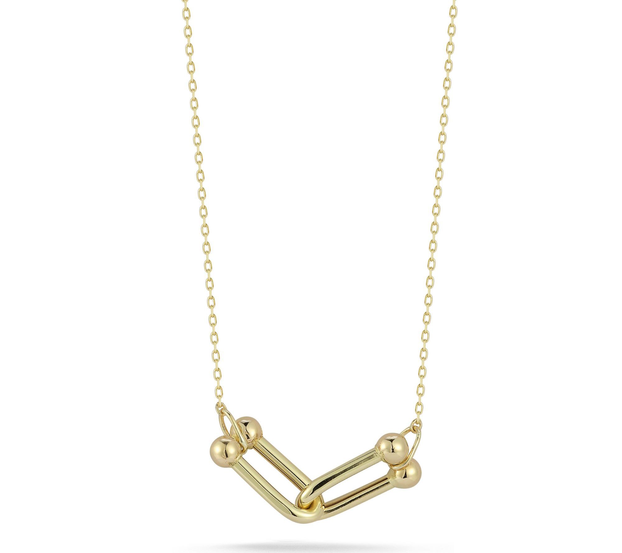 Italian Gold Double U-Link Pendant w/ Chain, 14K