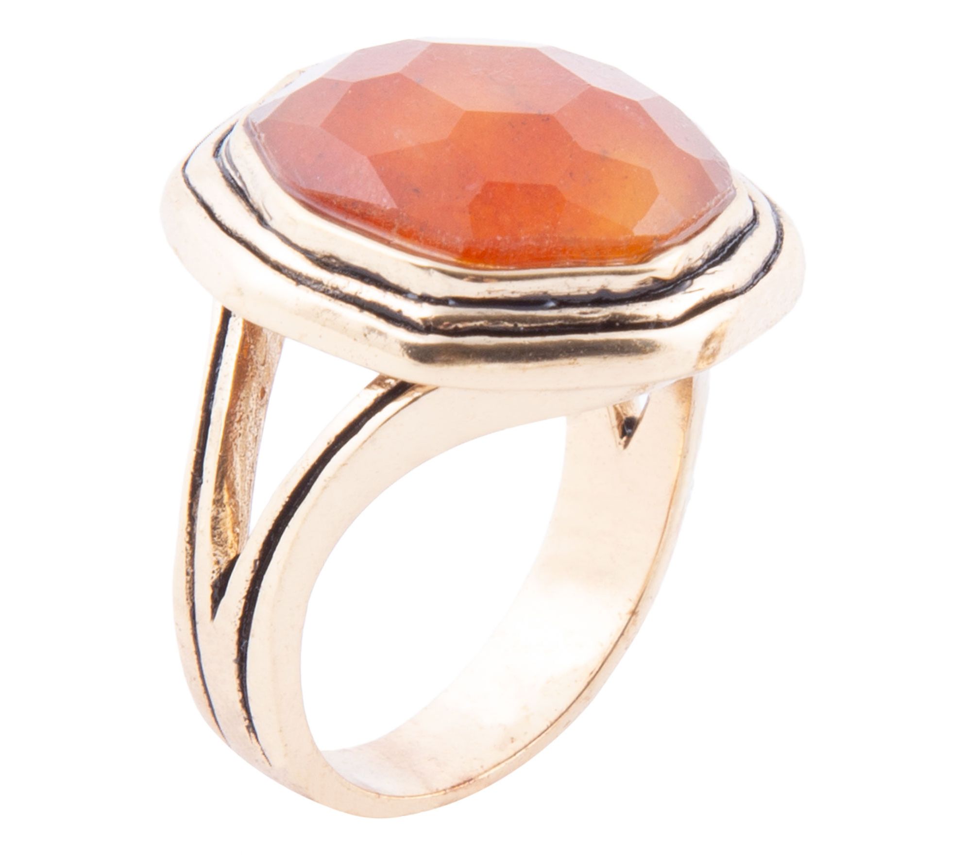 Barse Artisan Crafted Bronze River Rocks OrangeQuartz Ring