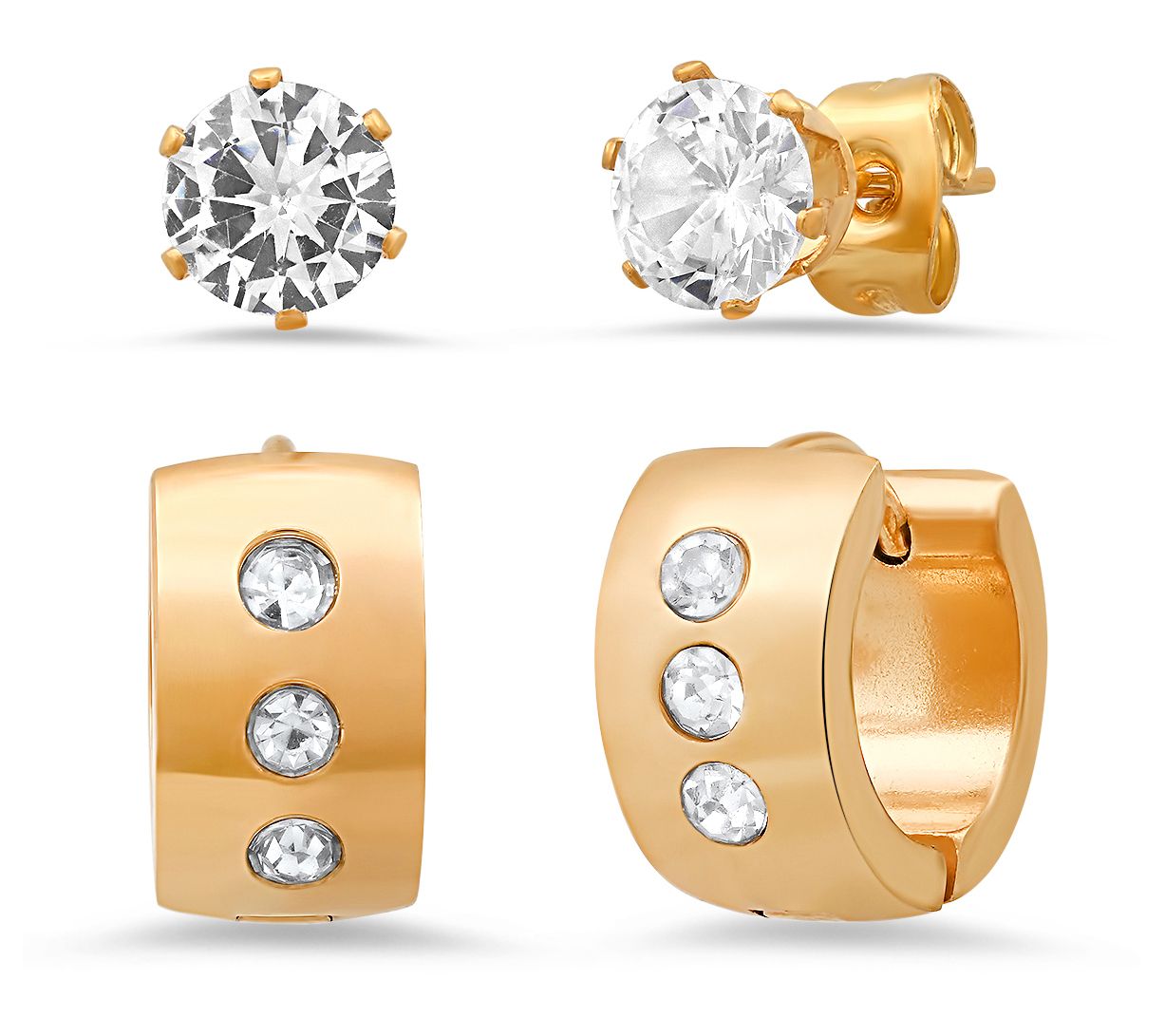 Steel by Design Cubic Zirconia Wide Hoop & Stud Earring Set