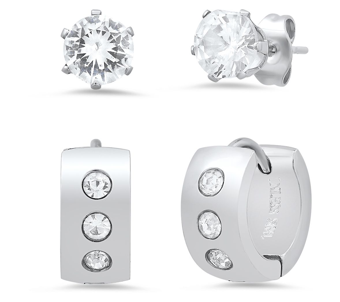 Steel by Design Cubic Zirconia Wide Hoop & Stud Earring Set