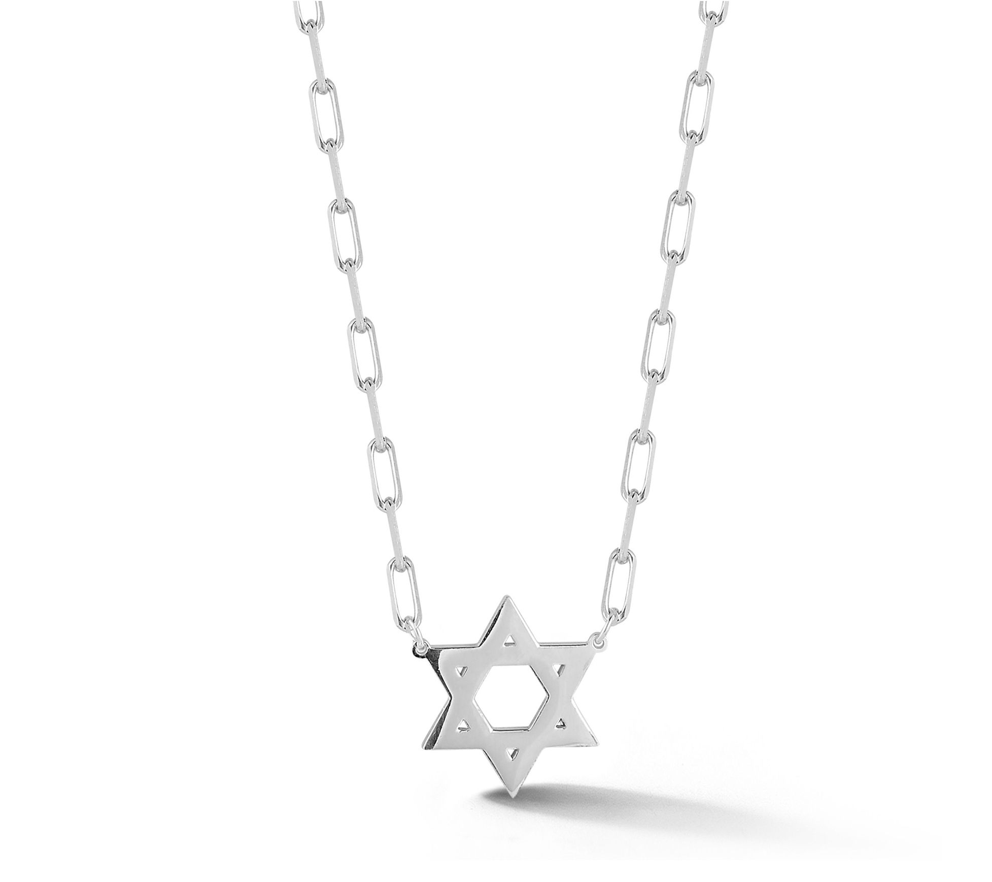 Sterlina Silver Polished Star of David Necklace, Sterling