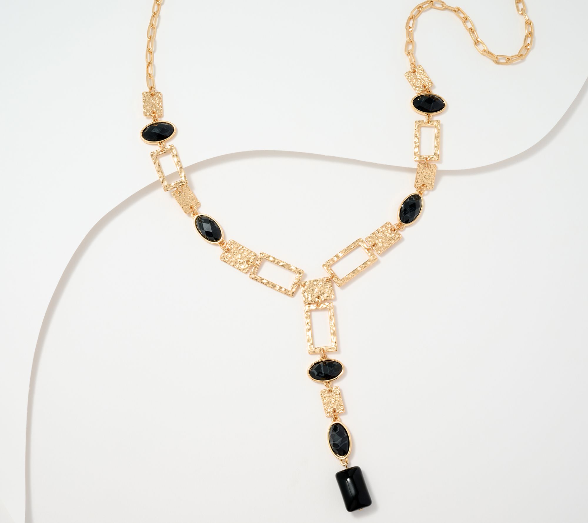 "As Is" Susan Graver Hammered Metal and Stone Drop Necklace