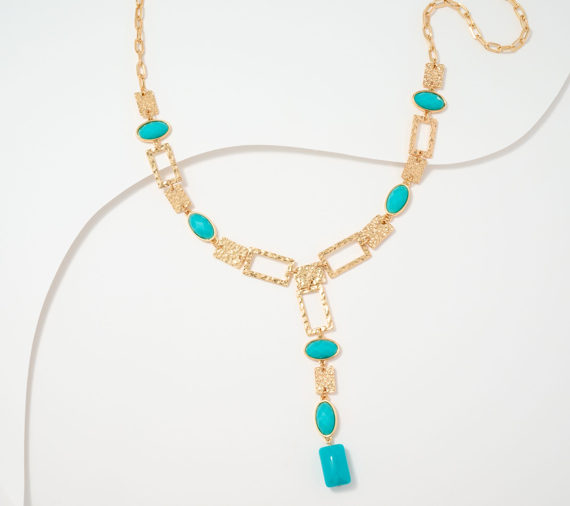 "As Is" Susan Graver Hammered Metal and Stone Drop Necklace