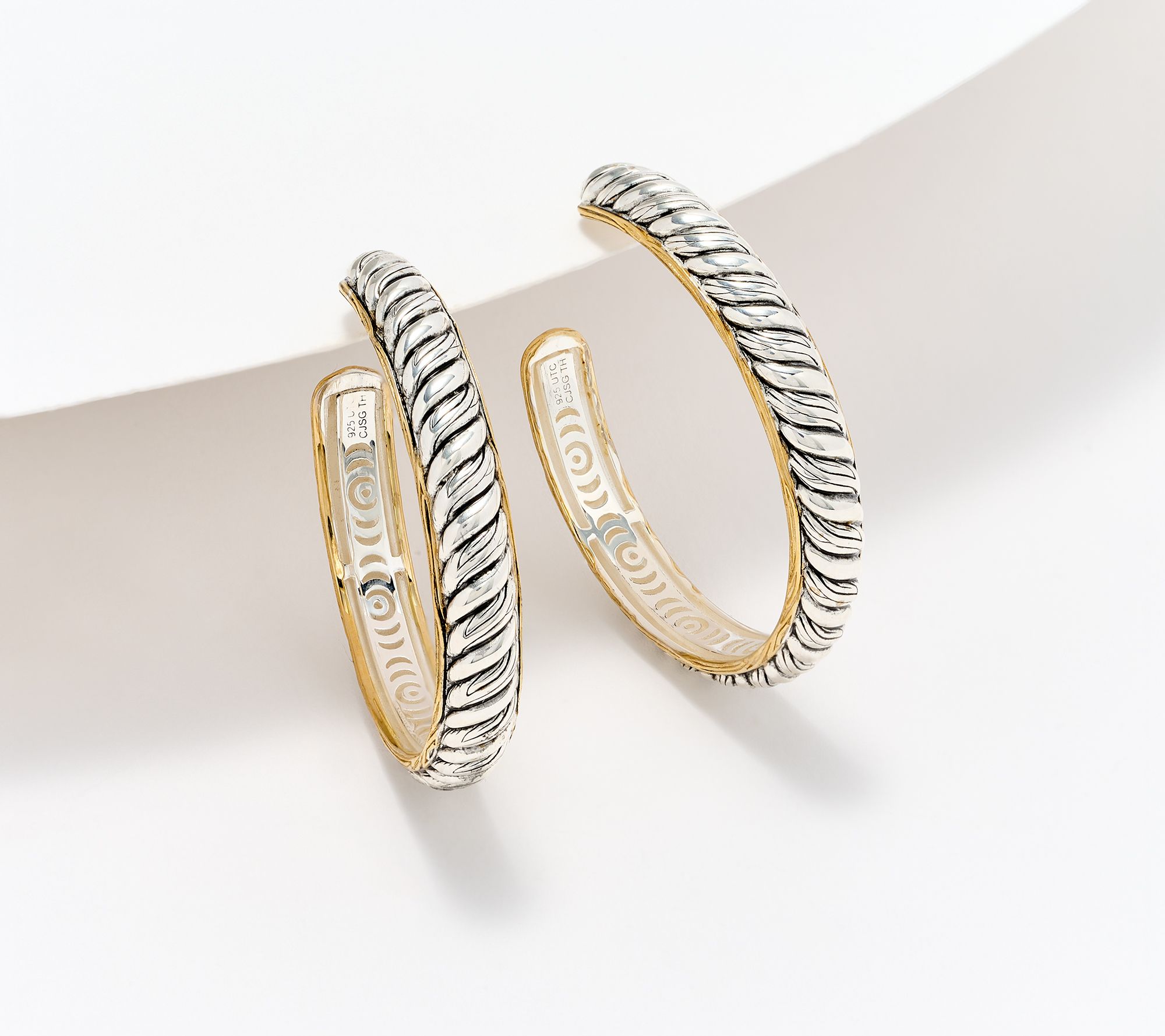 Christian James by Scott Grimes Sterl & 14KClad Two Tone 1-1/2" Hoop Earrings