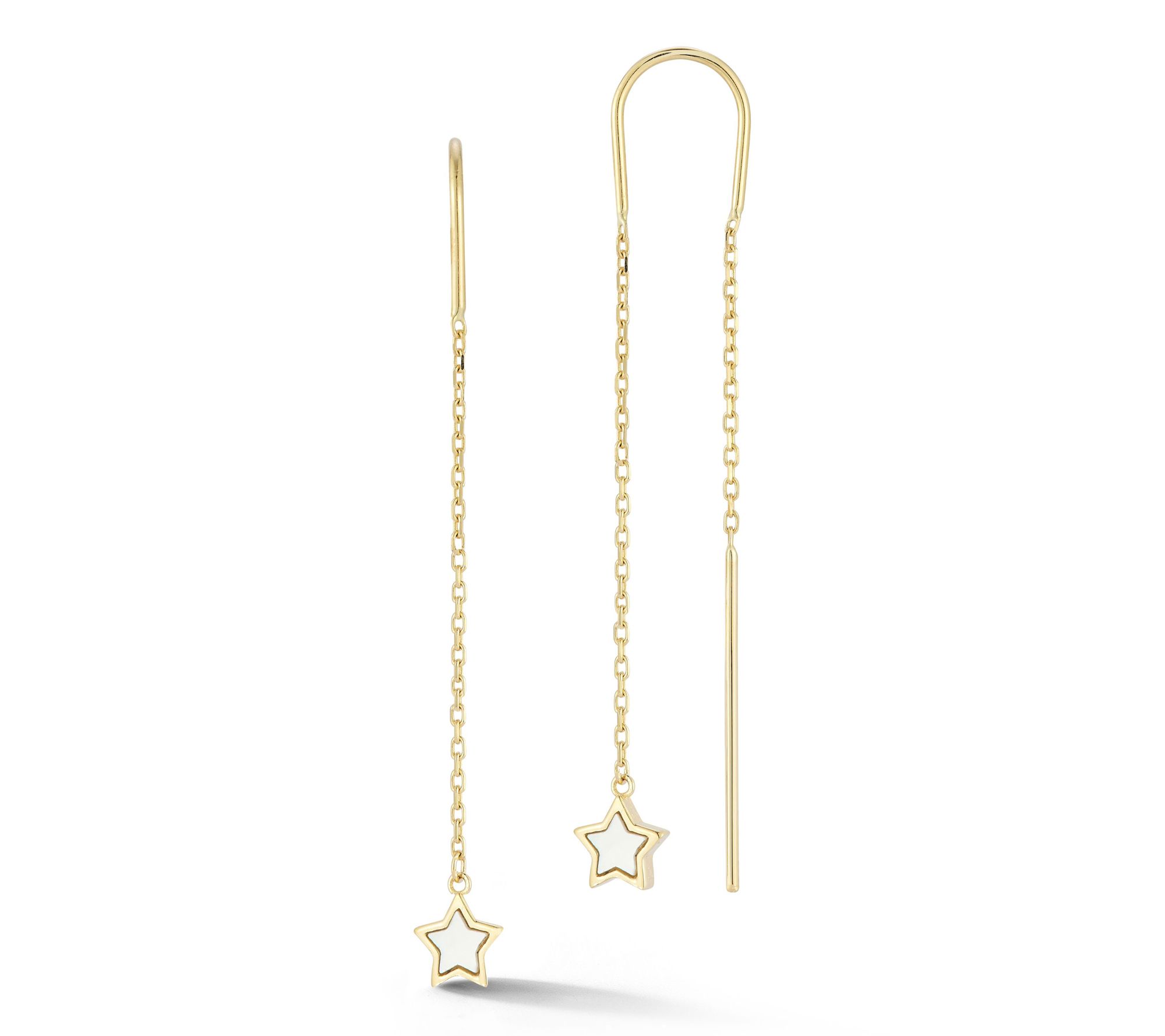 Luminosa Gold Mother of Pearl Star Threader Earrings, 14K