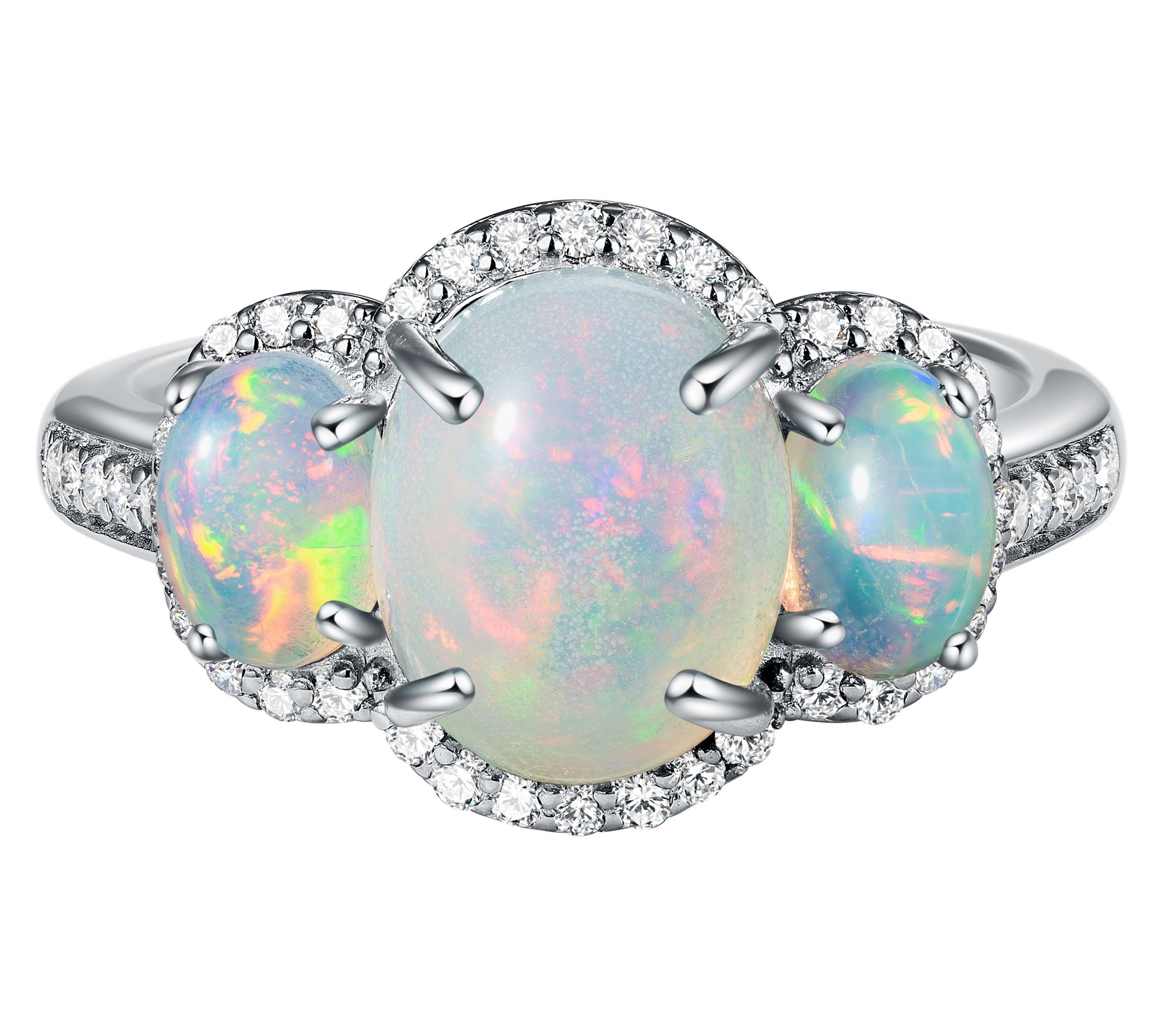Affinity Gems Opal & White Zircon Ring, Sterling Silver