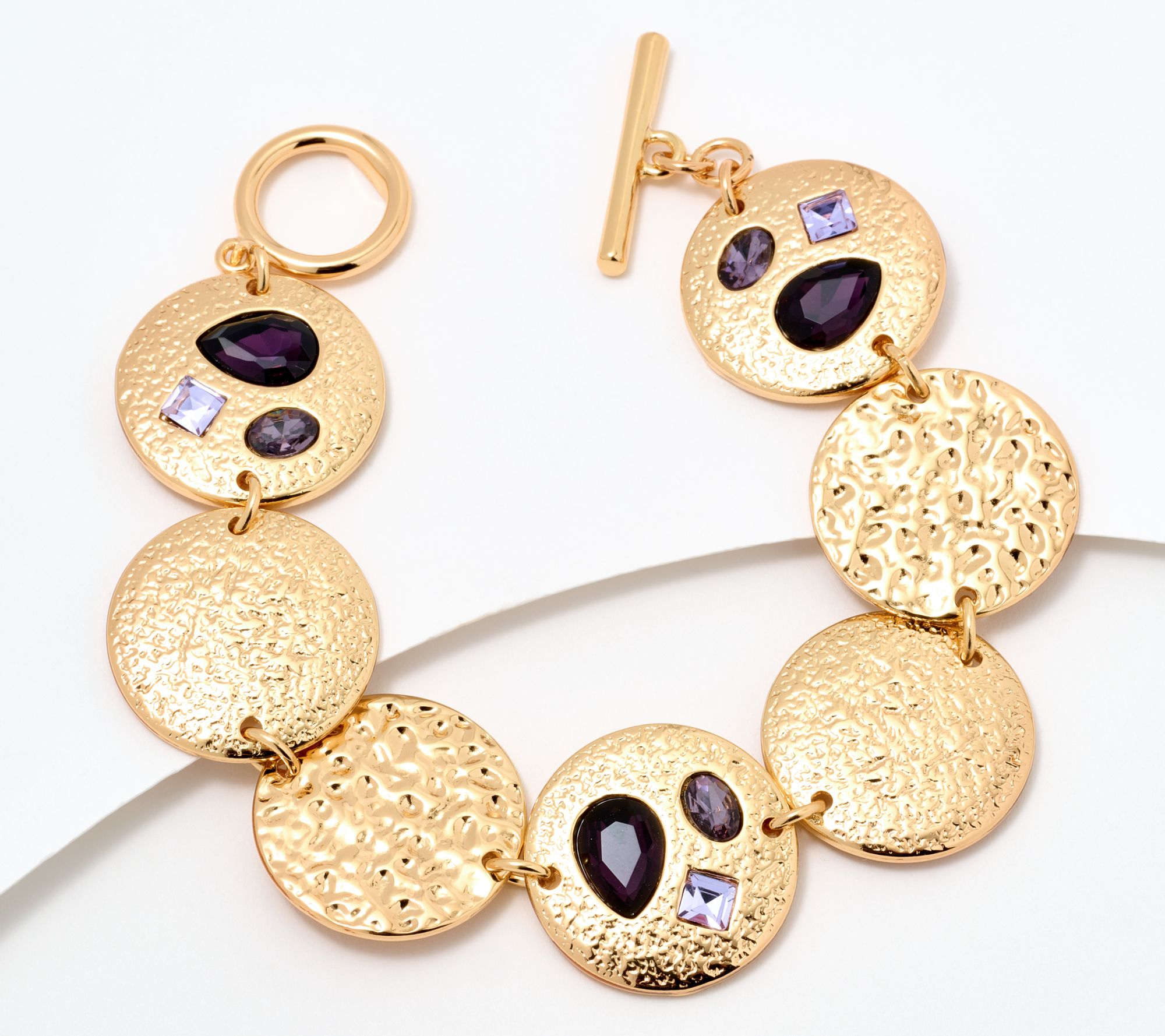 "As Is" Susan Graver Multi Stone Hammered Metal Bracelet