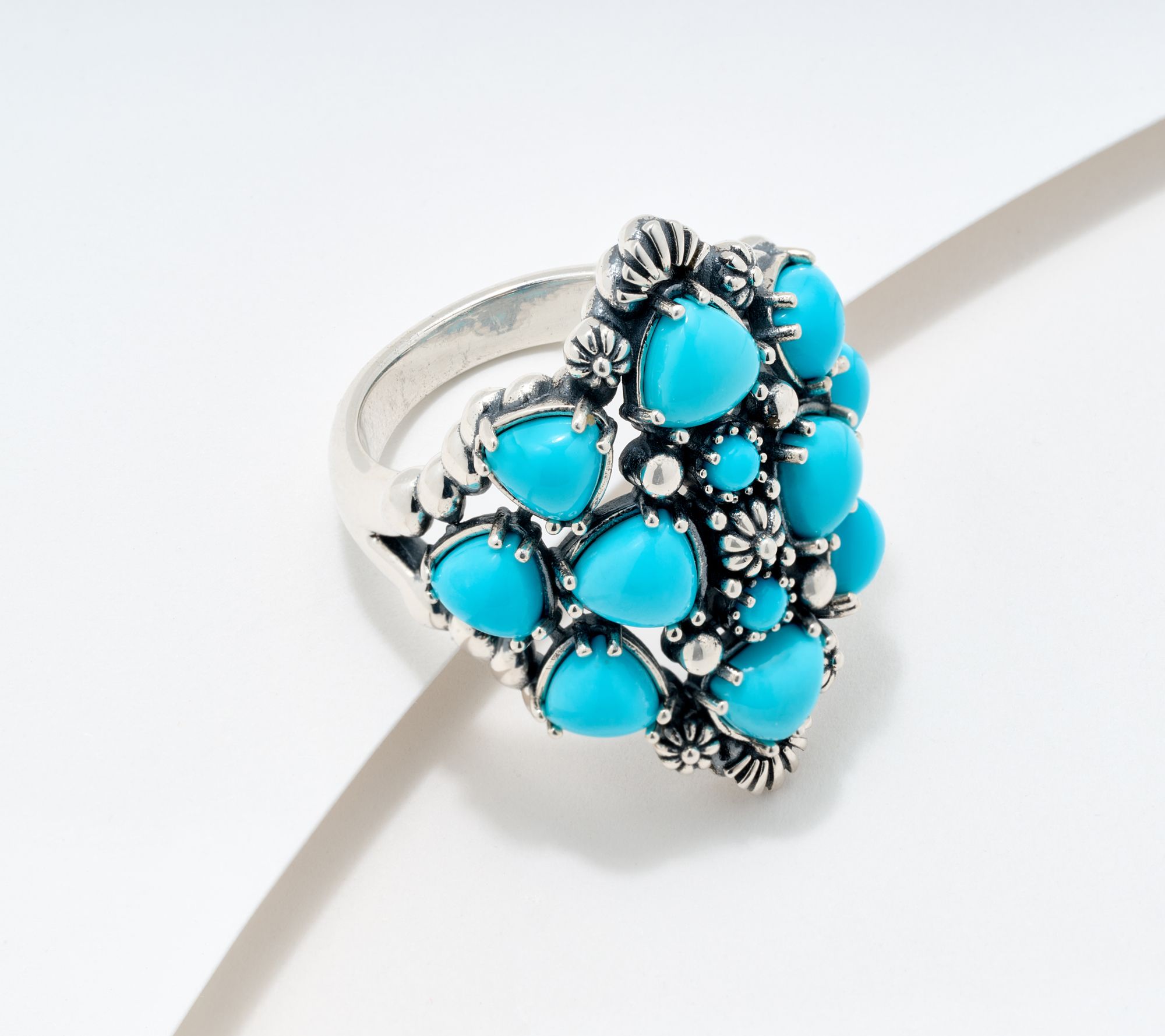 American West Sterling Silver Sleeping Beauty Turquoise Cluster Ring