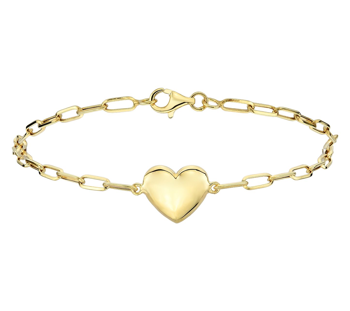 Adorna 14K Gold Paperclip Heart Design Link Bracelet