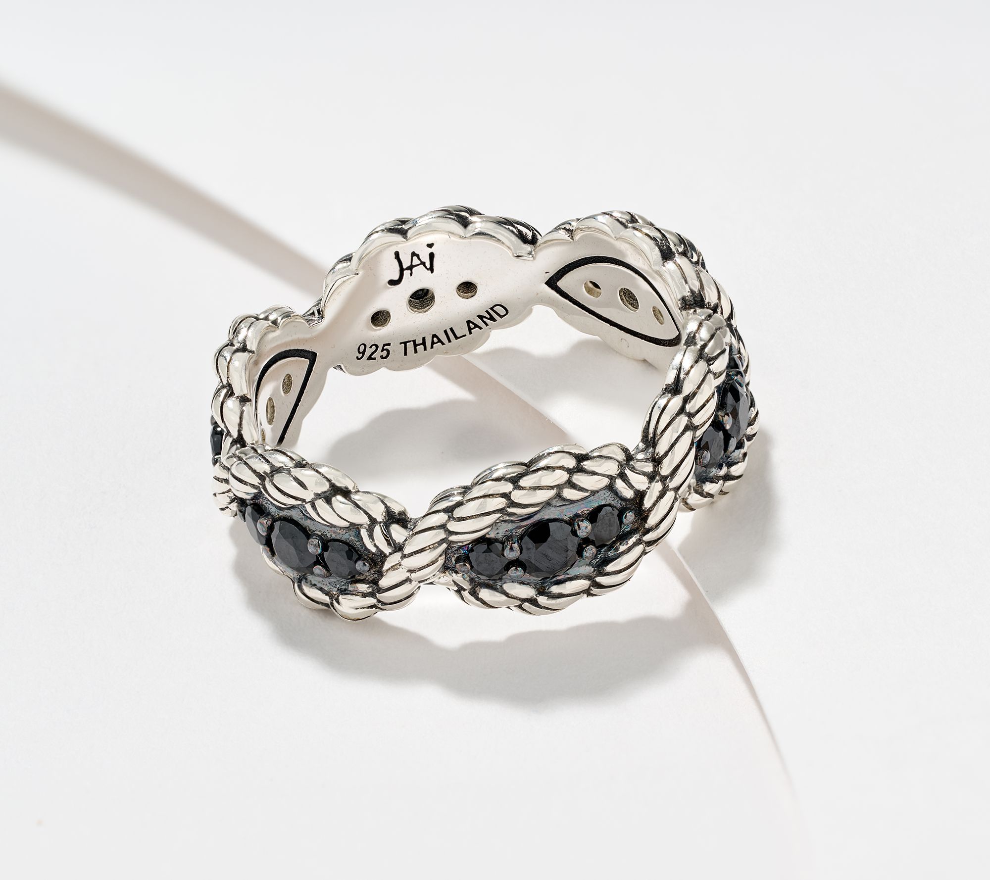 JAI Ireland Sterling Silver Cara Rope Pave Gemstone Ring