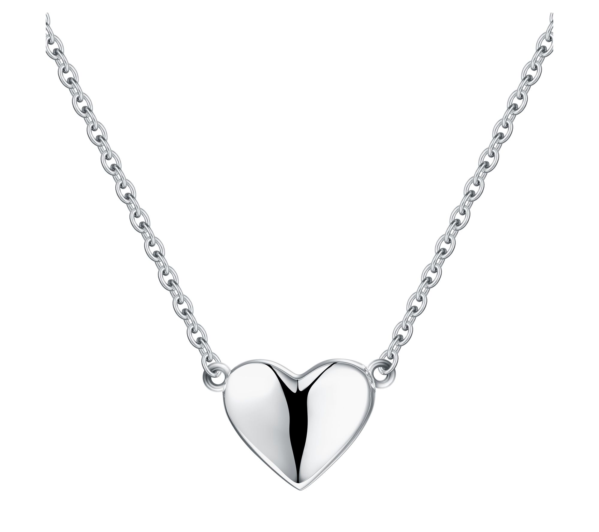 Silver Style Polished Heart Charm Necklace, Sterling