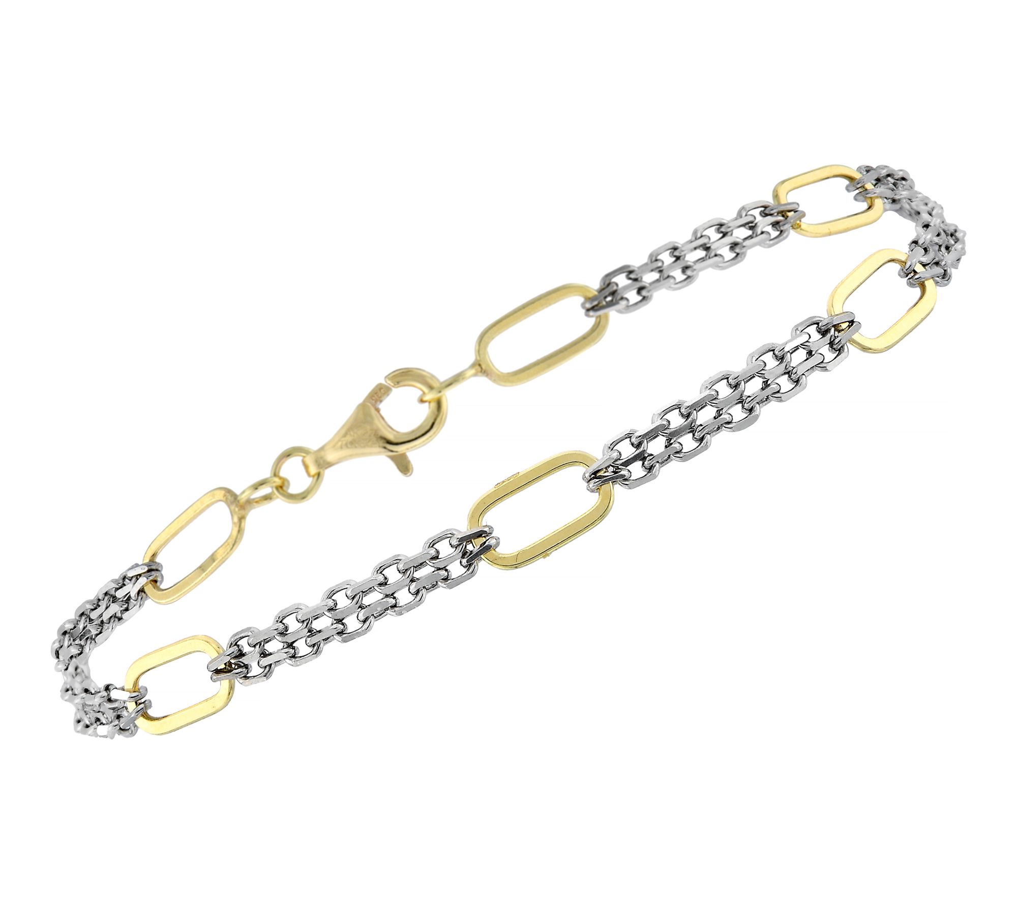 Silver Style Two-Tone Cable & Paperclip Bracelet, Sterling