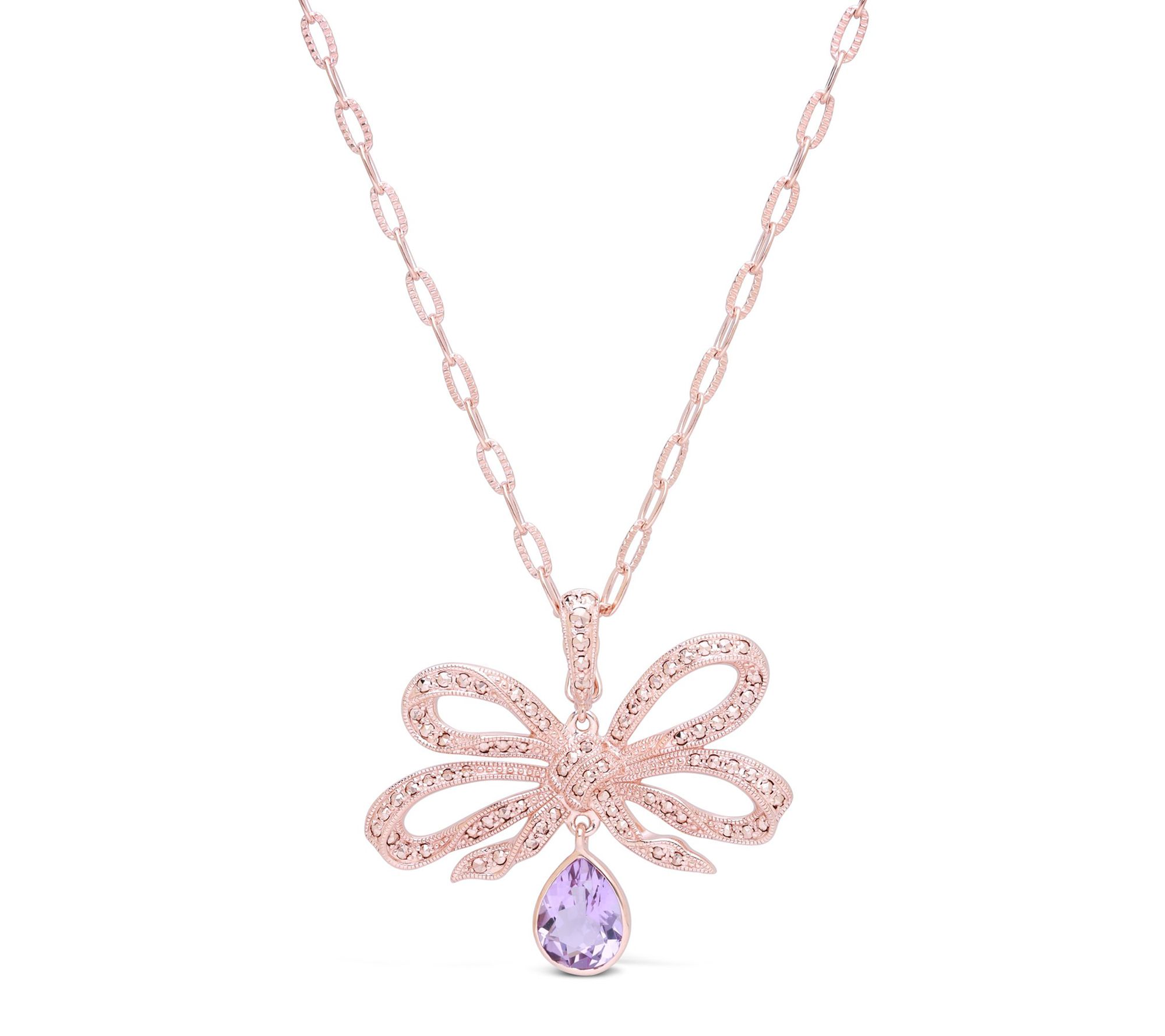 Dallas Prince 14K Clad Marcasite & Amethyst BowNecklace