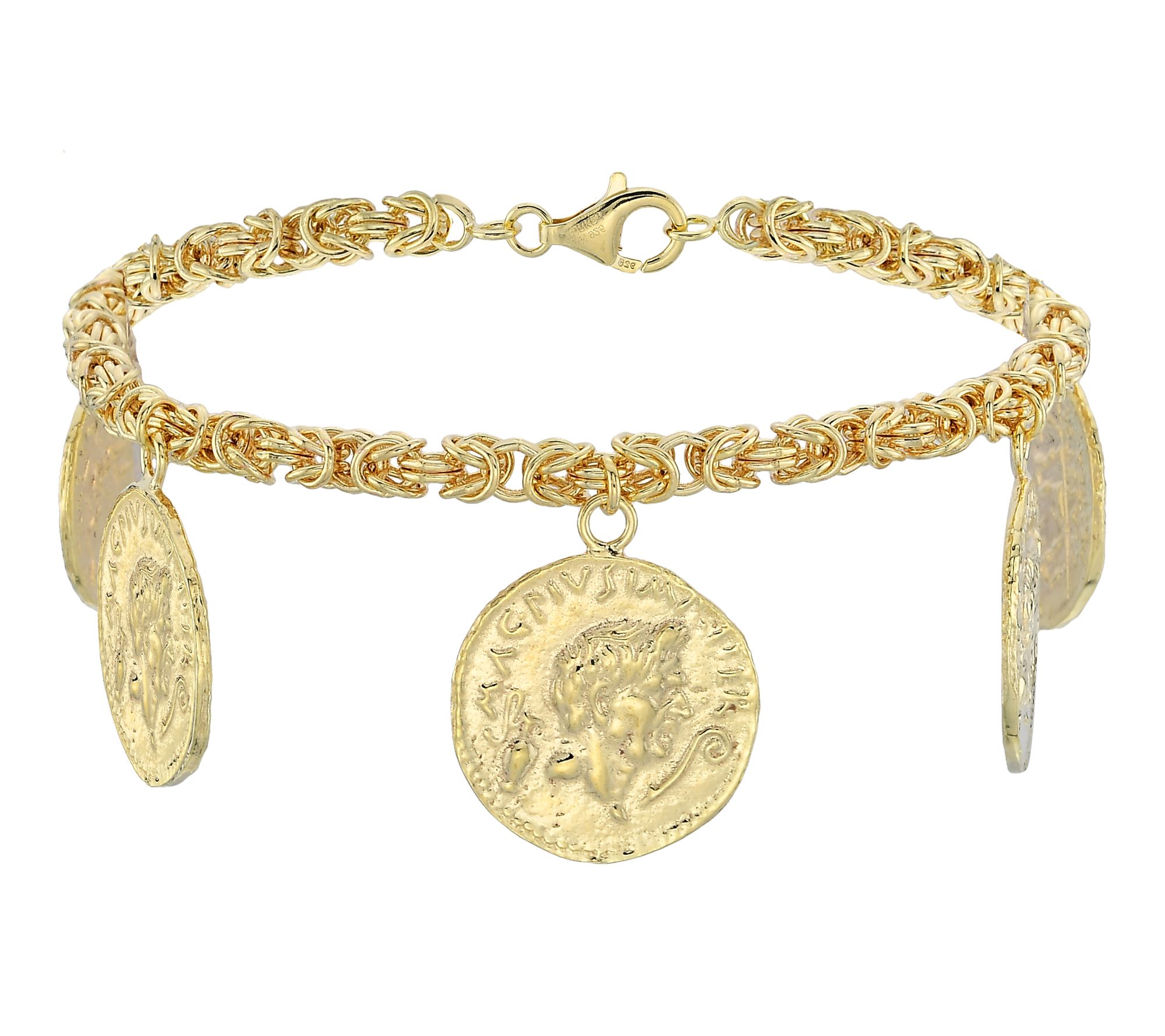 Silver Style Byzantine Coin Charm Bracelet, Sterling
