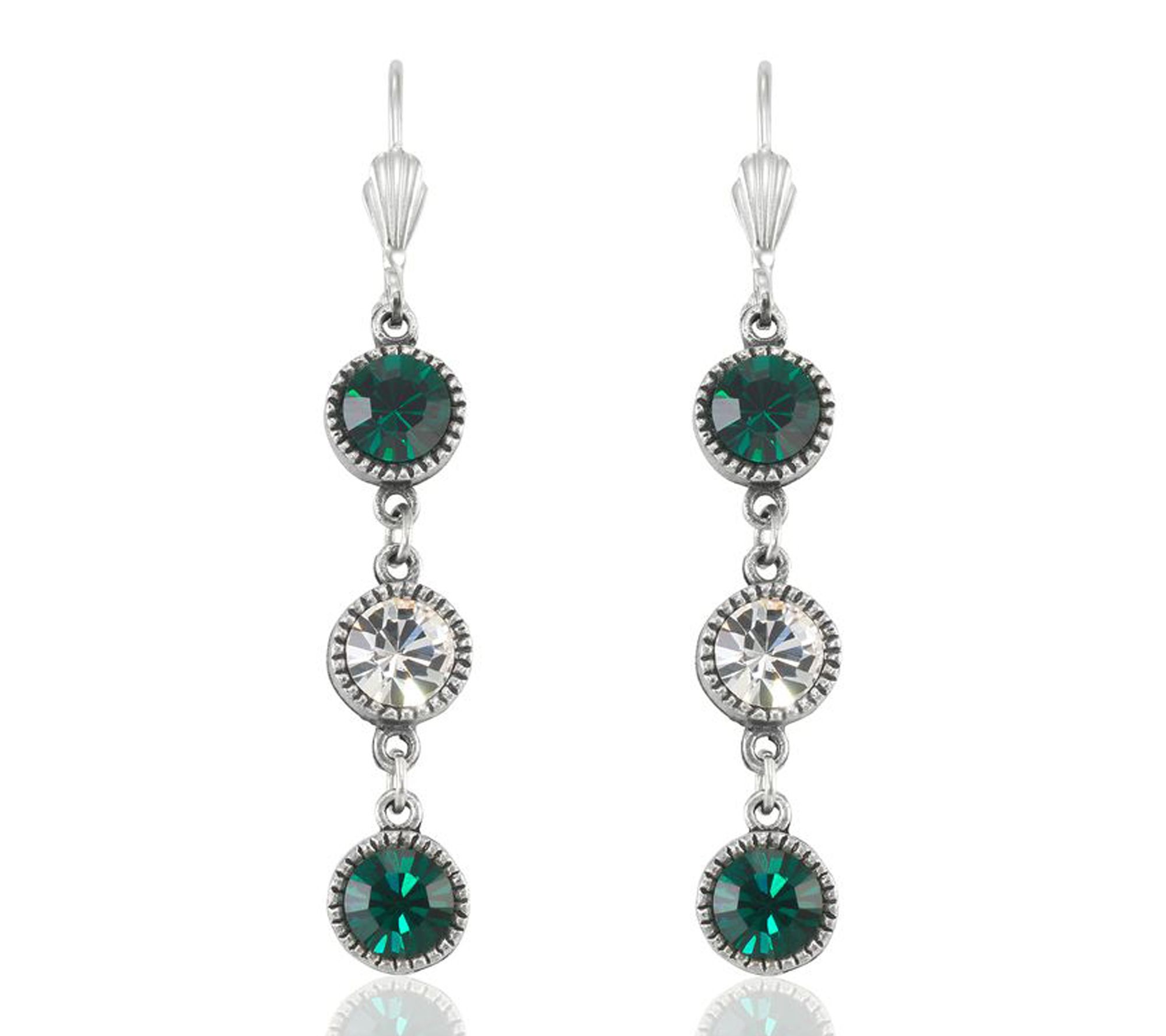 Anne Koplik Emerald Green & Clear Crystal DropEarrings