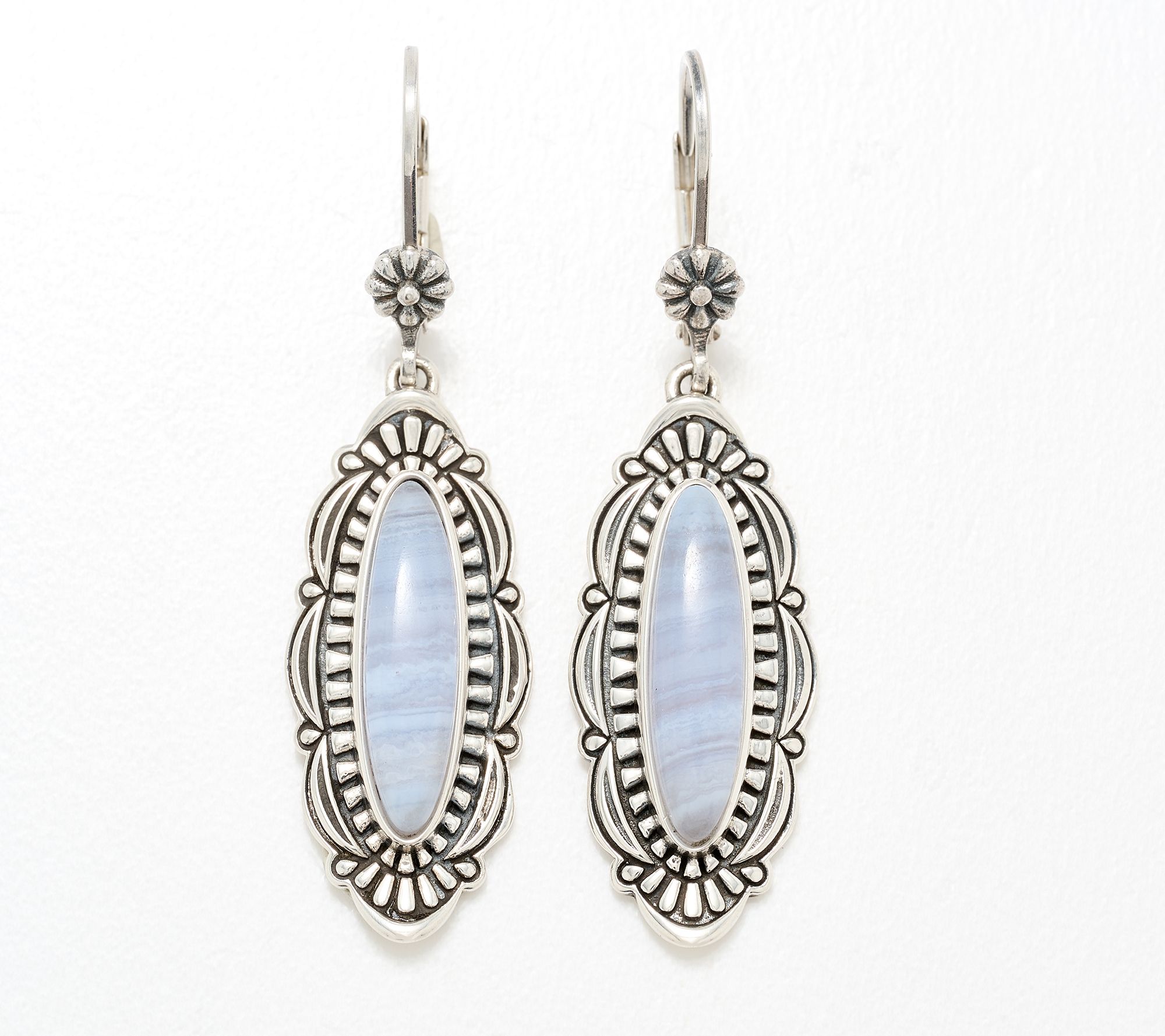 American West Sterling Elongated Oval Gemstone Texture Earring