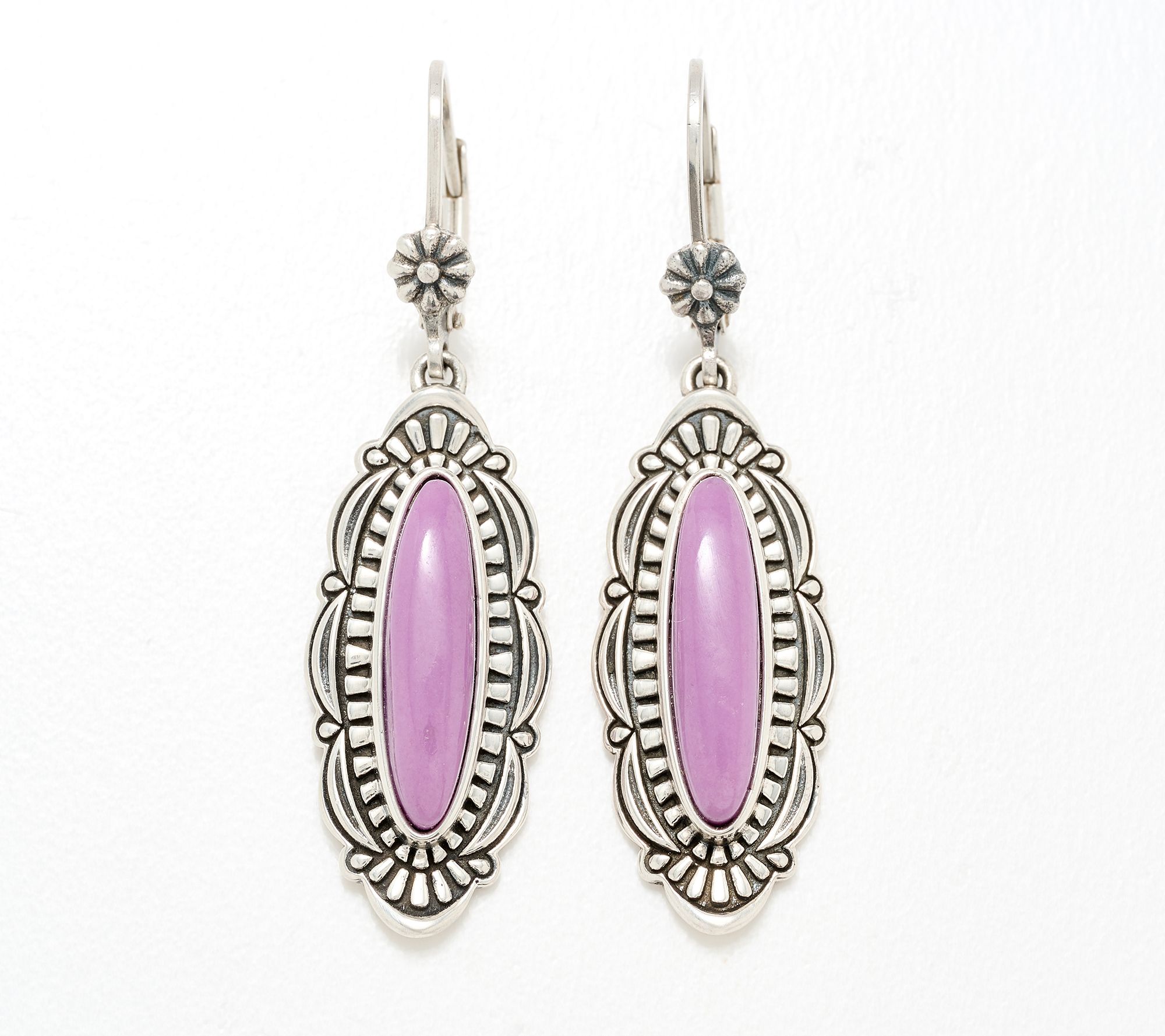 American West Sterling Elongated Oval Gemstone Texture Earring