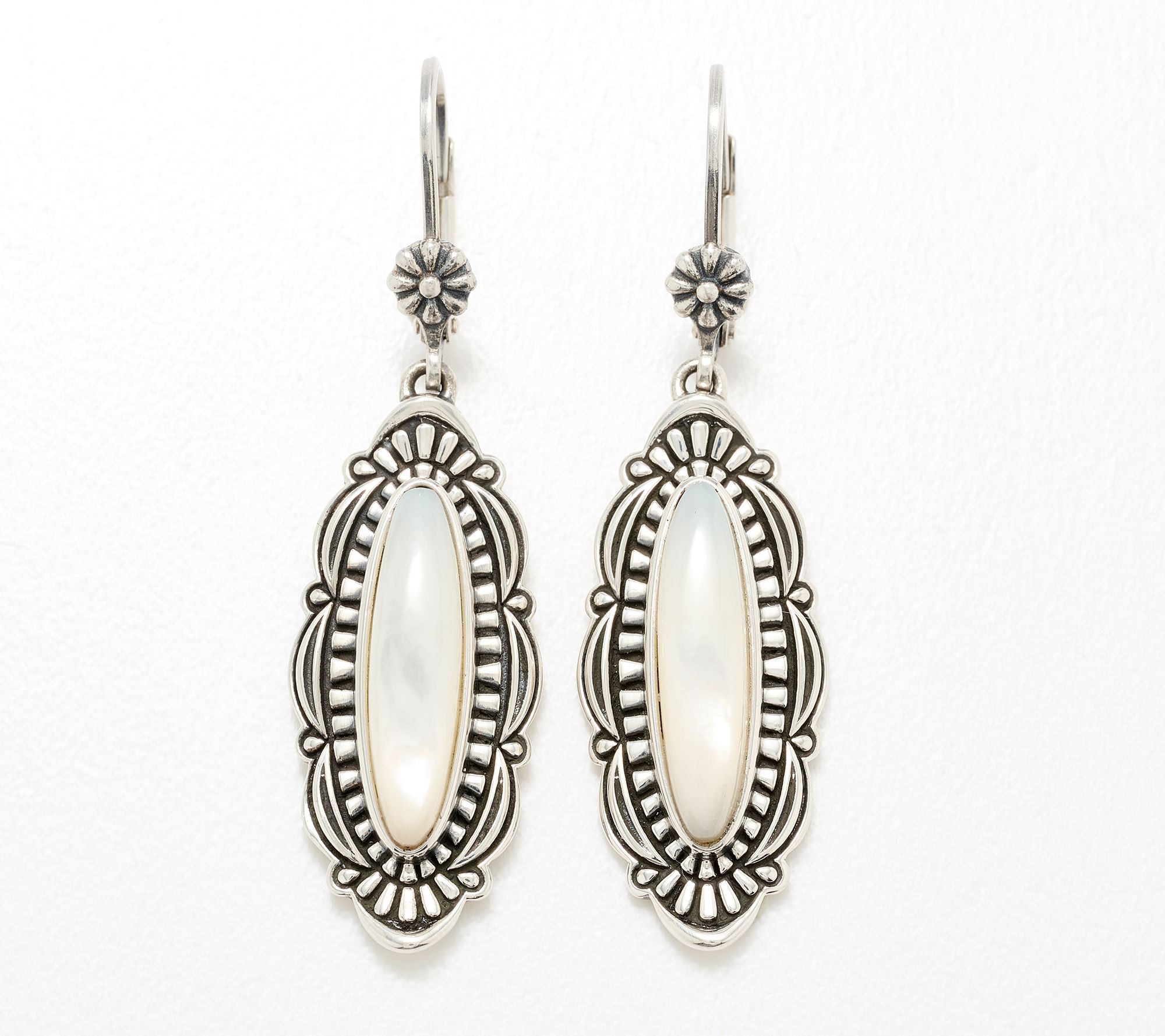 American West Sterling Elongated Oval Gemstone Texture Earring