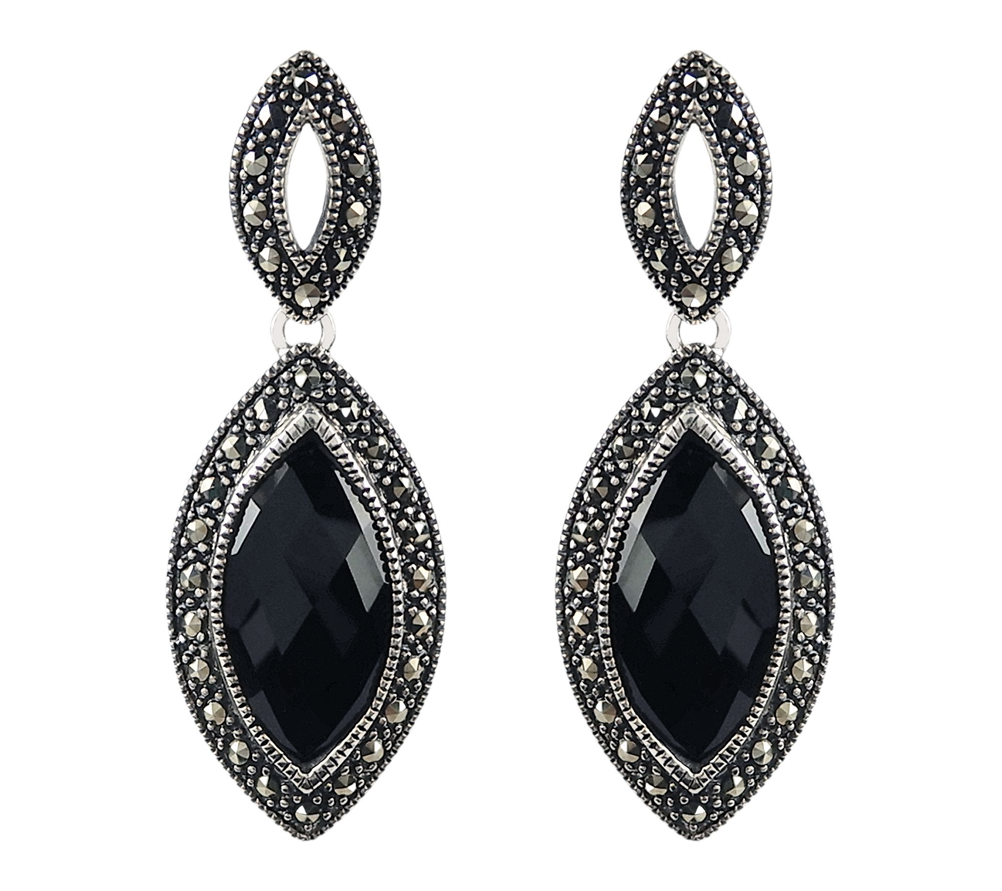 Suspicion Onyx & Marcasite Drop Earrings, Sterling Silver